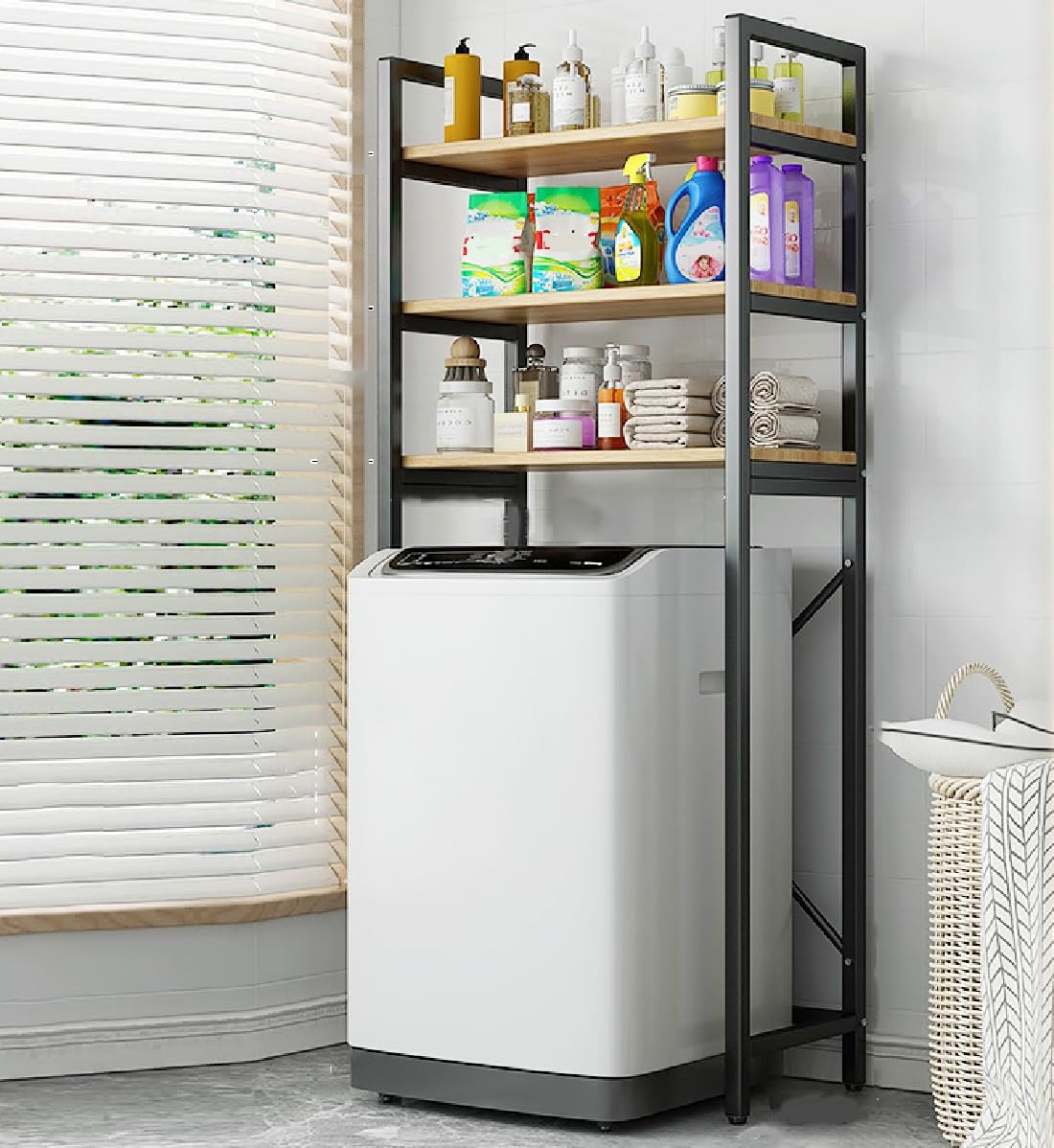 TrueyEssence Over The Washer and Dryer Storage Shelf, Freestanding Storage Rack with 3-Tier Open Shelves Space Saving Organizer for Laundry Room