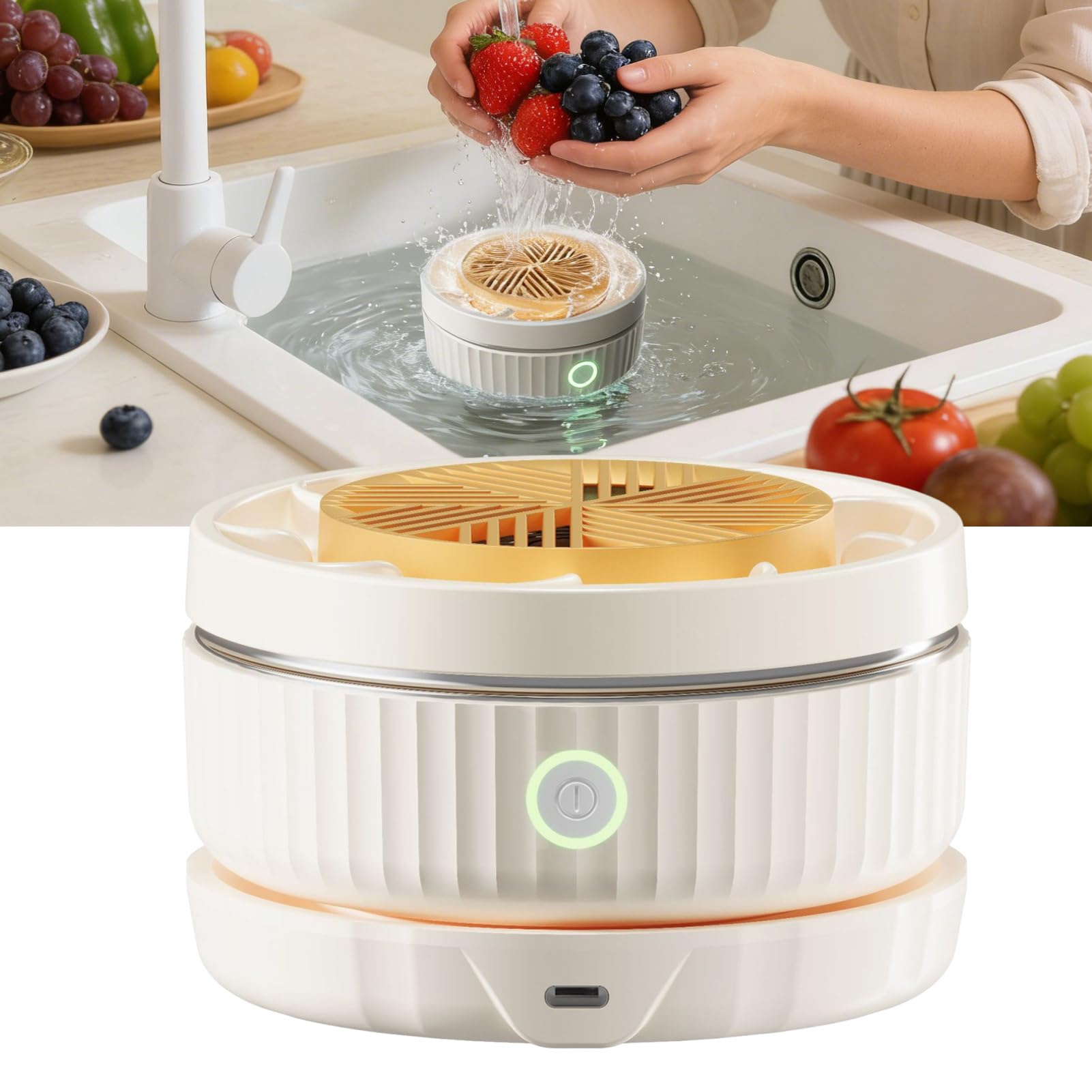 Pulitore per frutta e verdura, 11,1 x 5,2 cm, 2400 mAh, dispositivo portatile per risciacquo di verdure, per insalata di lattuga, bacche, patate, funghi, prodotti da cucina, lavaggio e igiene