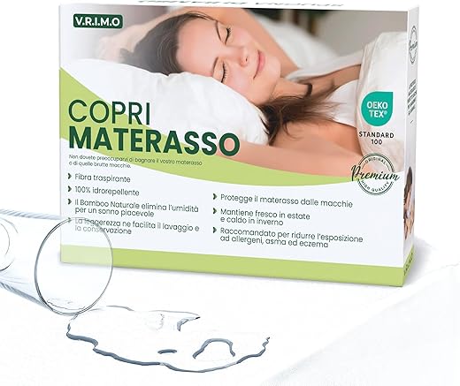 Coprimaterasso Matrimoniale Impermeabile 160 X 190 - Tessuto Spugna Di Bambù Naturale...
