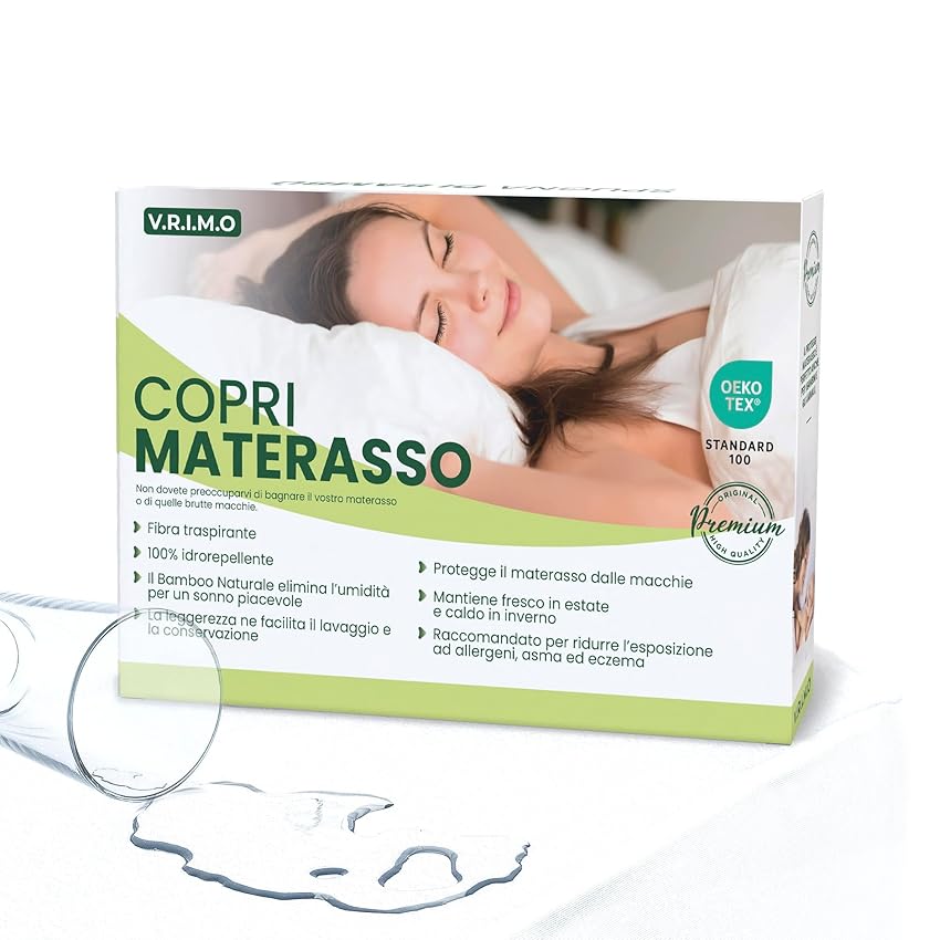 Coprimaterasso Matrimoniale Impermeabile 160 X 190 - Tessuto Spugna Di Bambù Naturale Super Morbido - Angoli Super Elastici Fino a 30 cm - Rinfrescante, Traspirante,Silenzioso, Antiacaro, Anallergico
