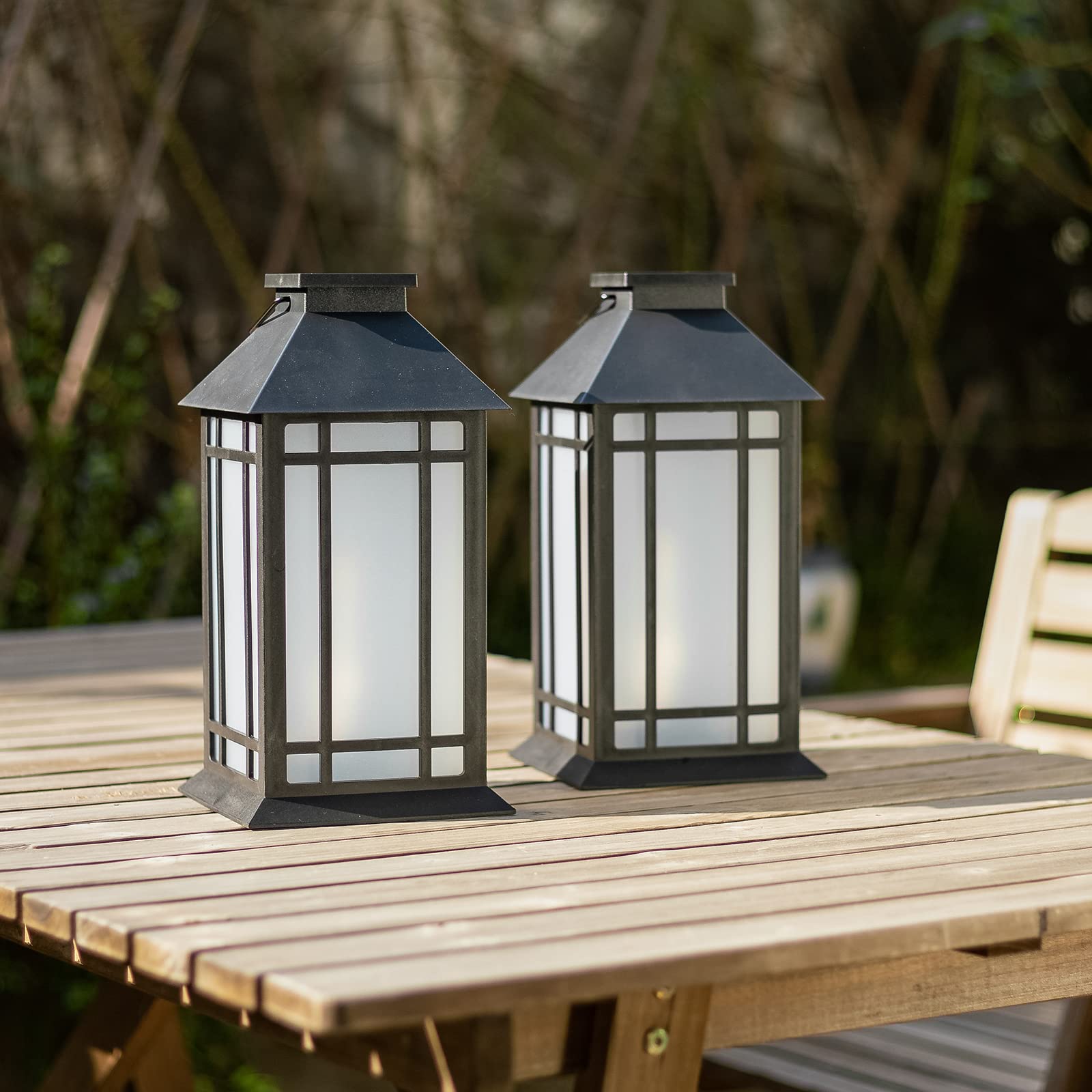 Lot de 2 lanternes d'extérieur étanches IP65 de 33 cm avec bougie LED sans flamme et minuterie de 6 heures – Lanterne décorative pour terrasse et jardin