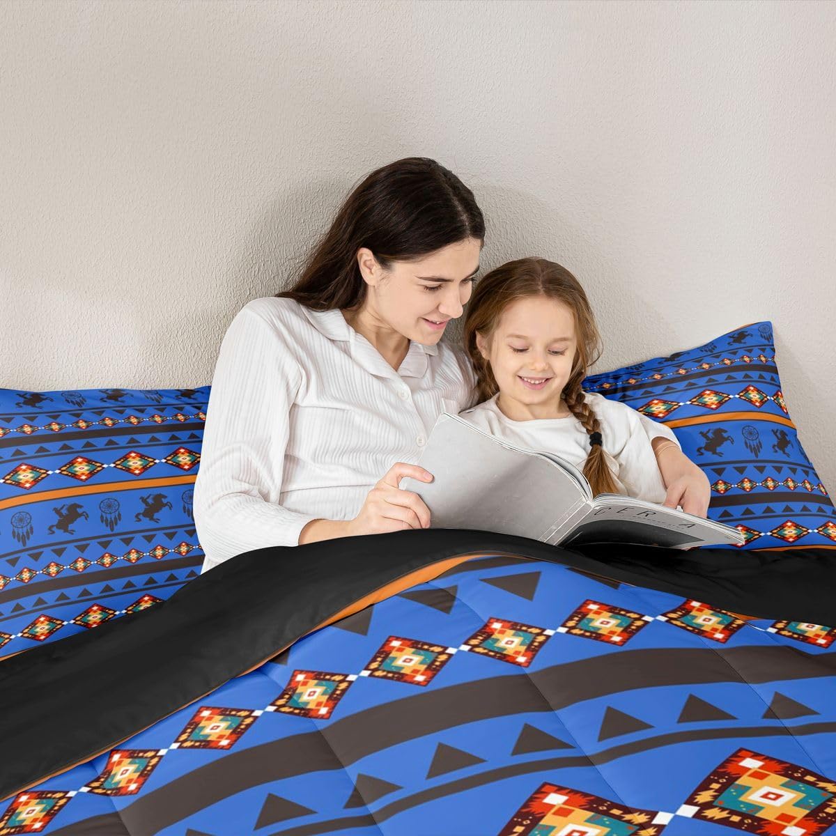 Erosebridal Aztec Queen Comforter Set, Western Cowboy Horse Bedding Sets Native American Southwestern Quilt Boho Western Decor for Bedroom, Rustic Farmhouse Duvet Sets 3 Pieces with 2 Pillow Cases