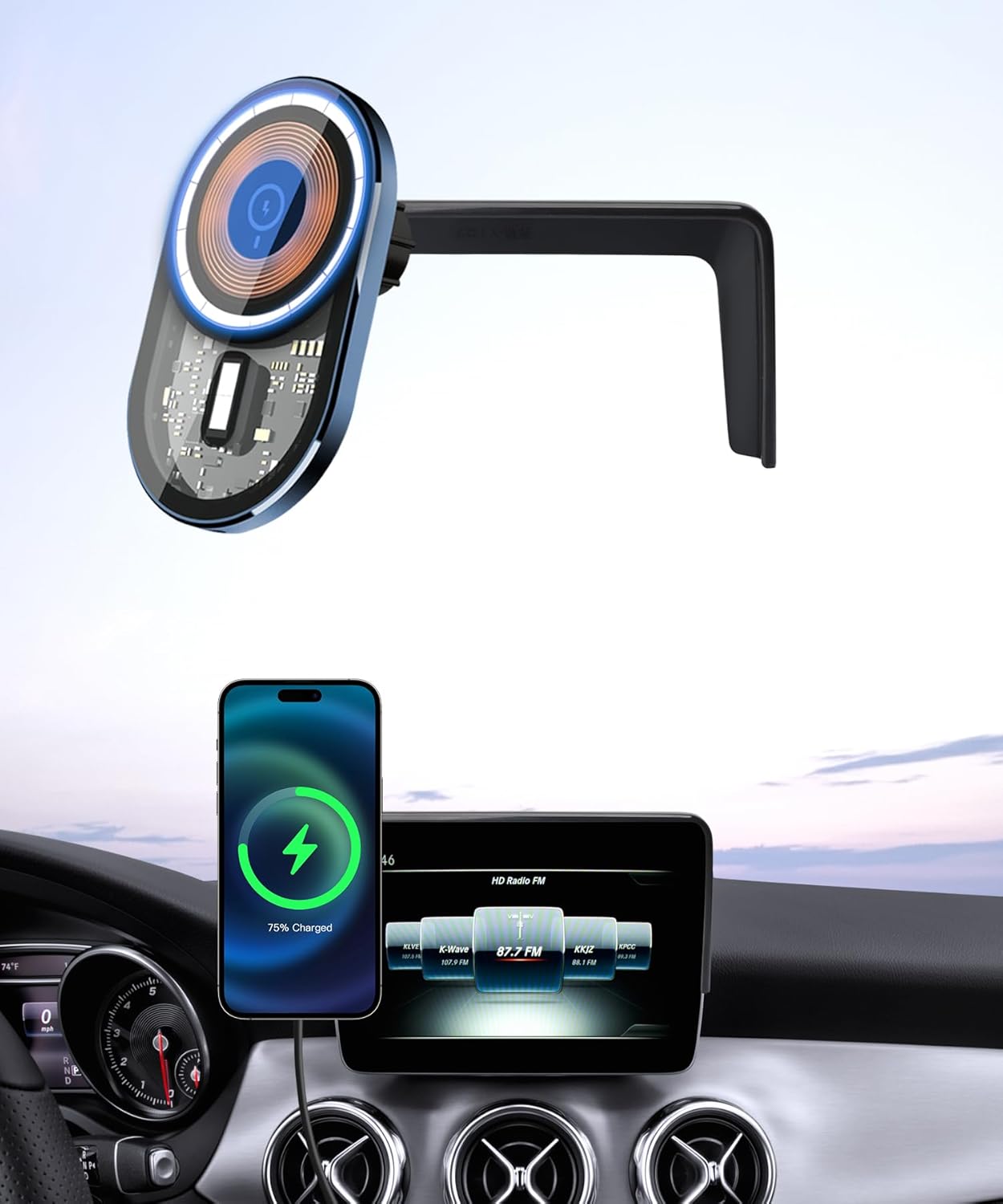 Wireless Charging car Phone Holder for Mercedes Benz CLA-Class 2015-2019/GLA-Class 2016-2020 Accessories 7/8 inch Screen Fixed Clip,360° Rotation car Phone Mount Compatible with MagSafe