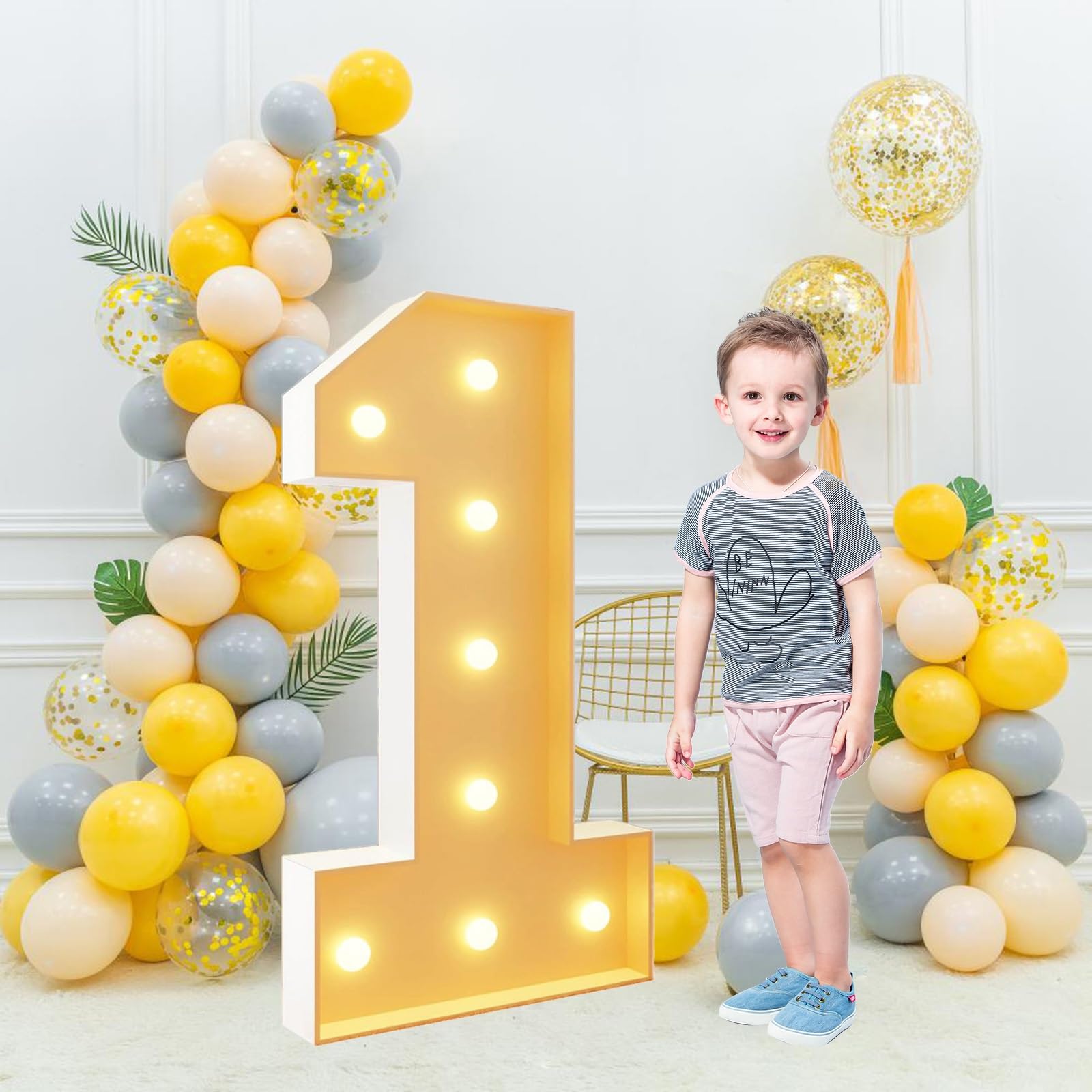 Números decoraciones cumpleaños 100 cm/40 pulgadas for 1. 18. Marquesina Número iluminado Decoración de fiesta aniversario Luz LED Marco precortado Números de mosaico Sige(Number 1,Warm light)