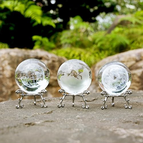 Miniatura 8 de Bola de cristal transparente 3D de 2.362 in con pisapapeles de vidrio de tierra bolas decorativas con soporte de metal decoración para mesa