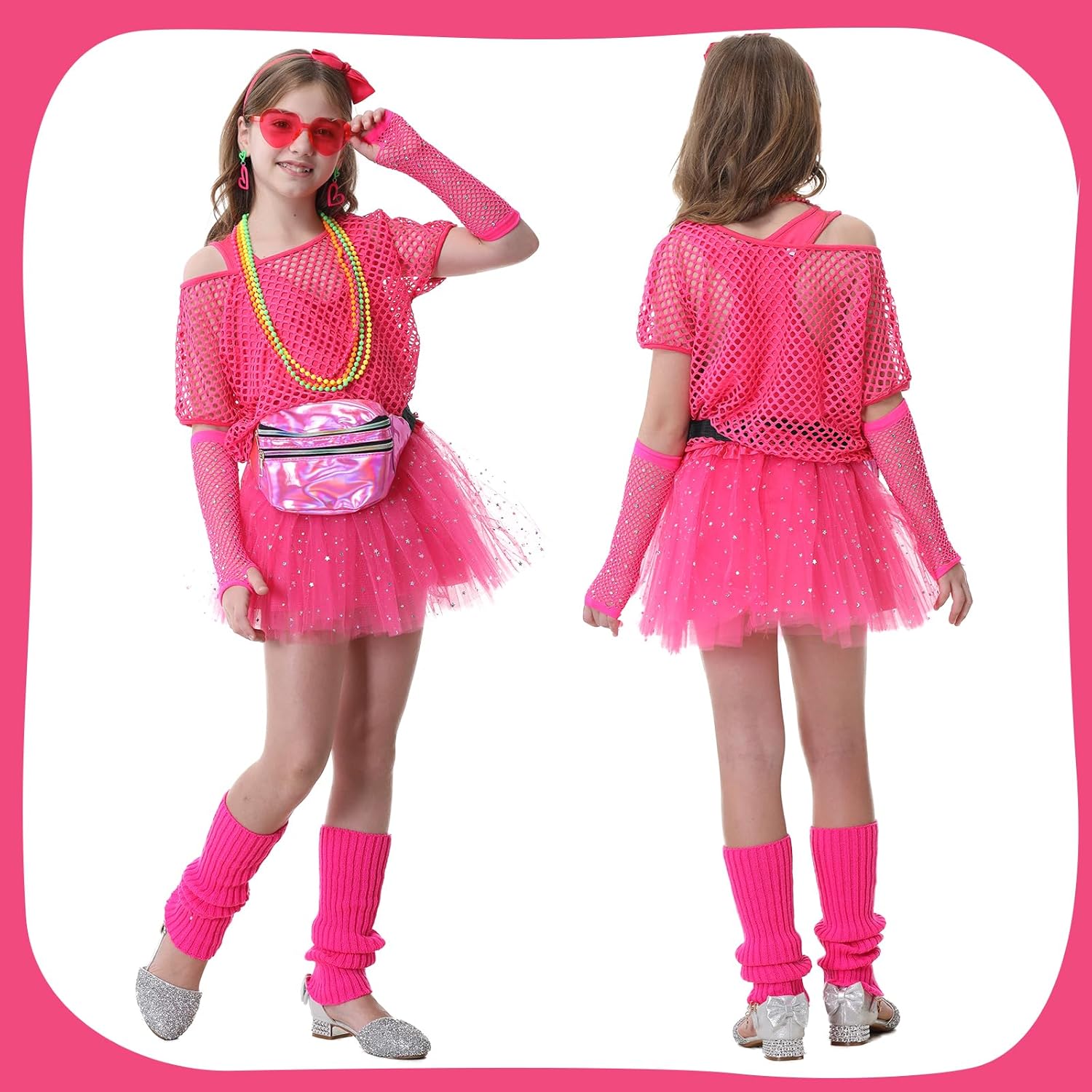80s Outfit for Kids Girls 16 Pcs 80s Costume Accessories Set Fun Girls 1980s Outfit for Halloween Retro Party Cosplay - Image 7