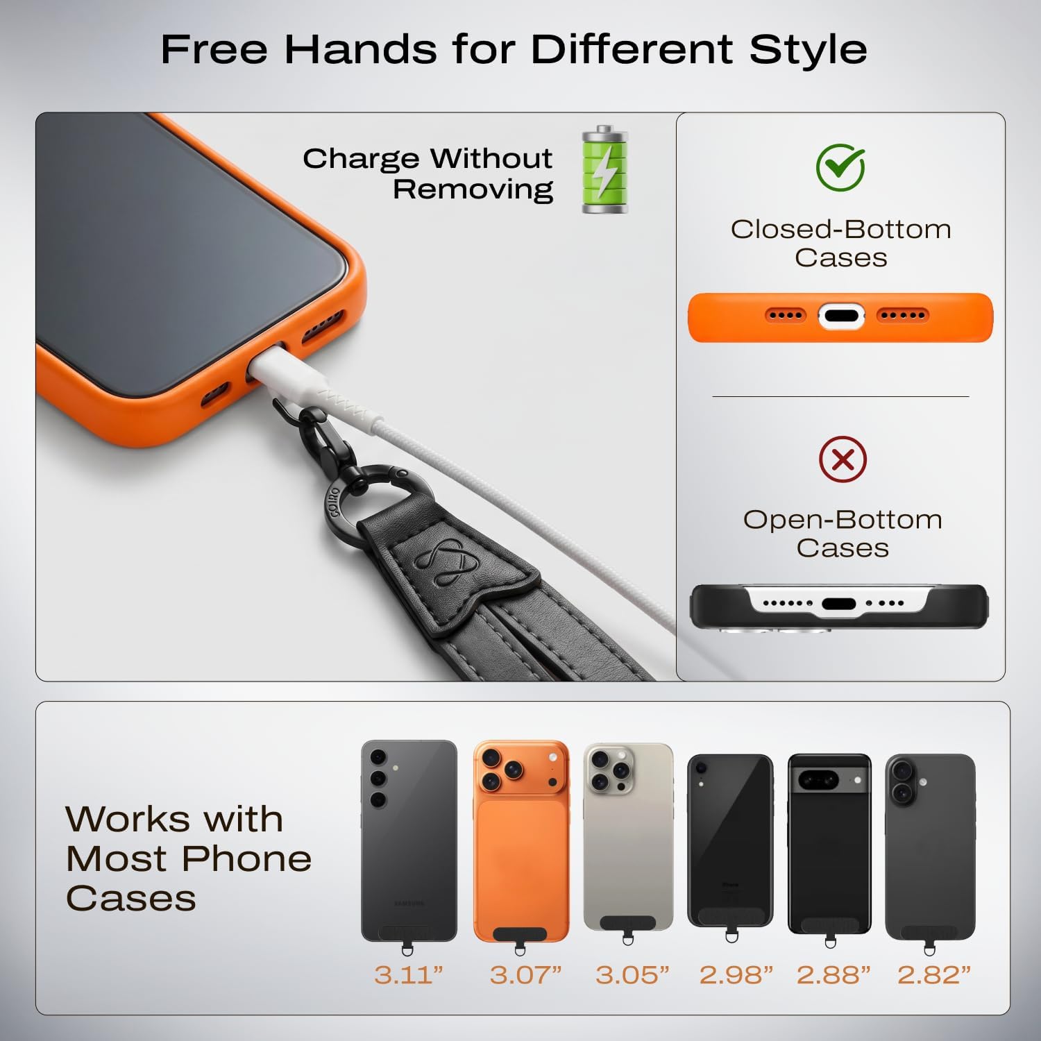 C Coiro Premium Leather Phone Strap Crossbody with 2 Tabs, Universal Adjustable Clip and Go Strap, Neck Lanyard for Daily image 5