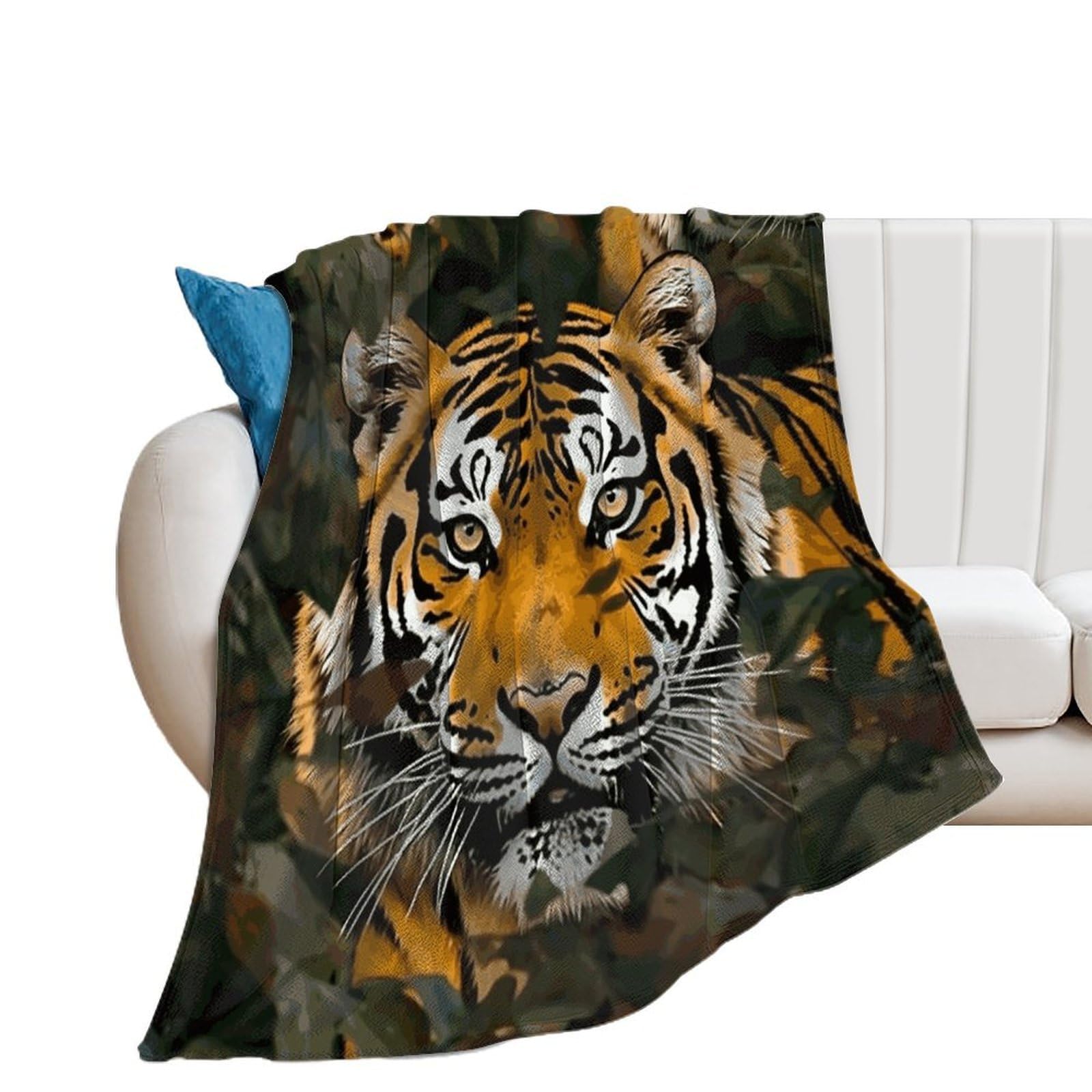 Camouflage Tiger Throw Blanket for Couch Soft Cozy Flannel Bed Blanket Fuzzy Decorative Blanket Warm Lightweight Throw Blanket All-Season Home Decor Gift for Home Office Sofa 30"*40"（76 * 100cm）