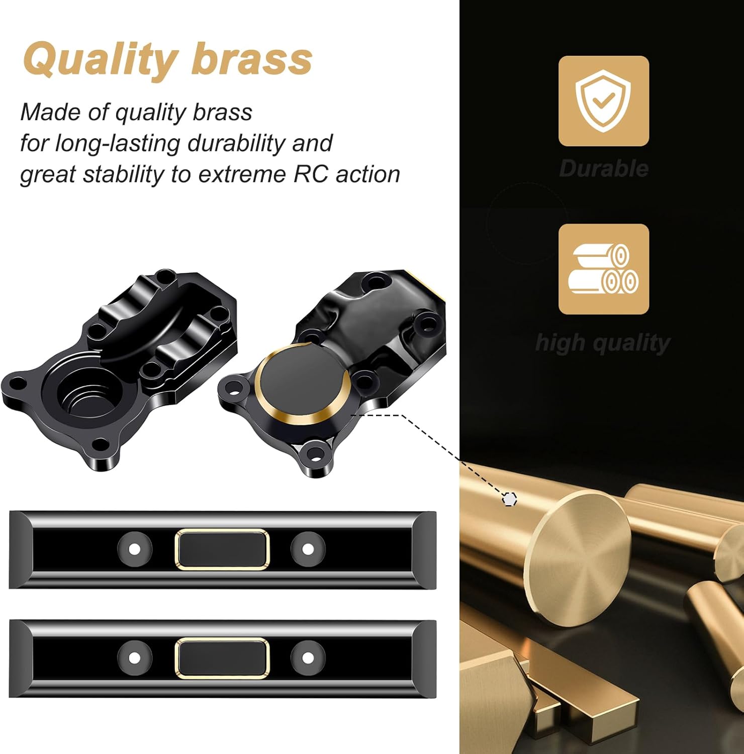 SCX24 Brass Boulder Bars Diff Covers Front Rear with 2 Ball Bearings for Axial SCX24 1/24 RC Crawler Car Upgrades Set (Black Gold)