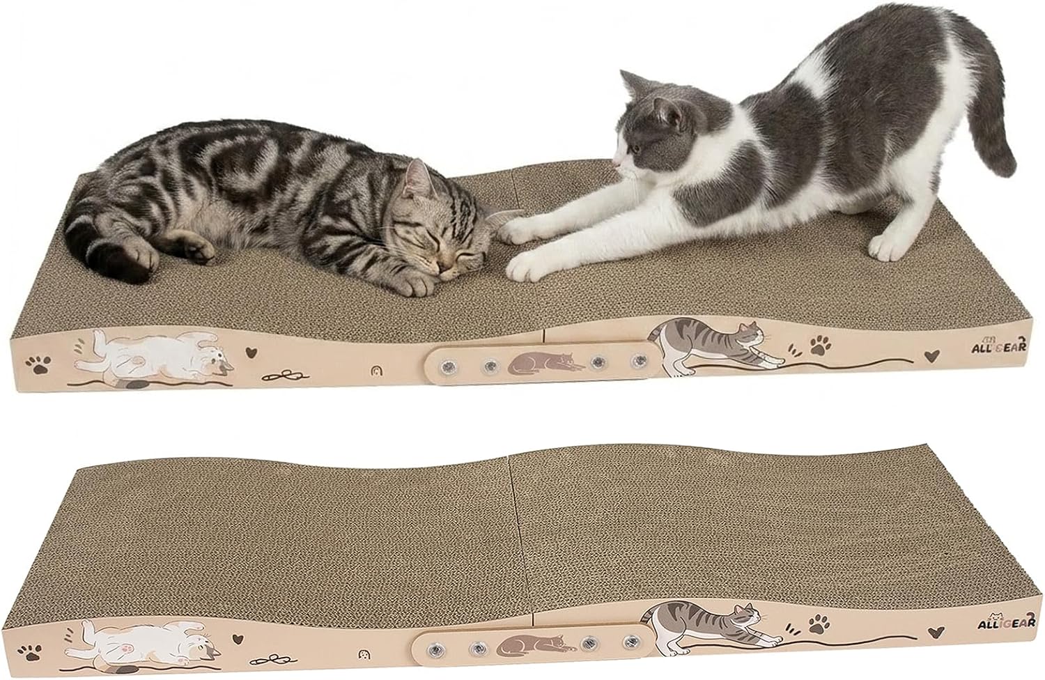ALLGEAR 33"x13" Extra Large Cat Scratcher Lounge, Jumbo Corrugated Cardboard Scratching Pad for Large Cats, Wave Reversible Thick 2.2"–1.4", W/Catnip, Durable Cat Bed (2 XL Pads = 4 Medium Pads)