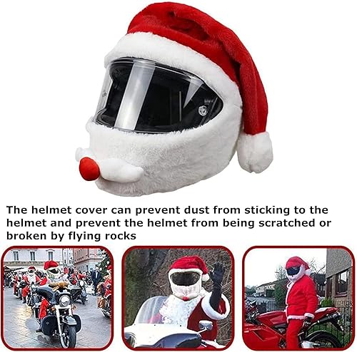 Miniatura 2 de Christmas Santa Motorcycle Helmet Cover Nativity Helmet Cover, Santa Claus Xmas Hat Decoration Plush Scratch Proof Motorcycle Helmet Hat for