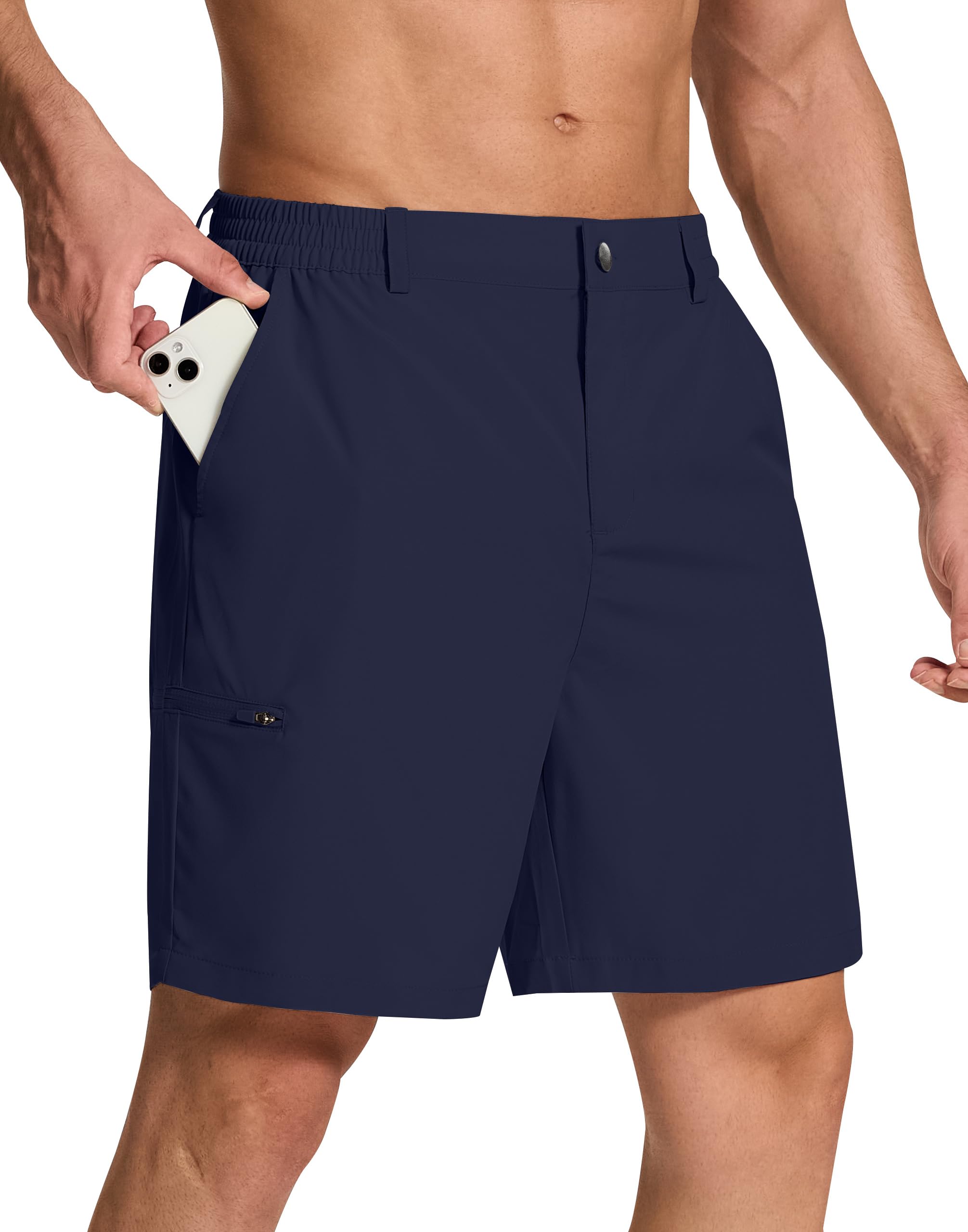 SERAMY Pantalones cortos de golf elásticos para hombre con 6 bolsillos, ajuste seco, entrepierna de 7 pulgadas, vestido ligero para senderismo, trabajo casual