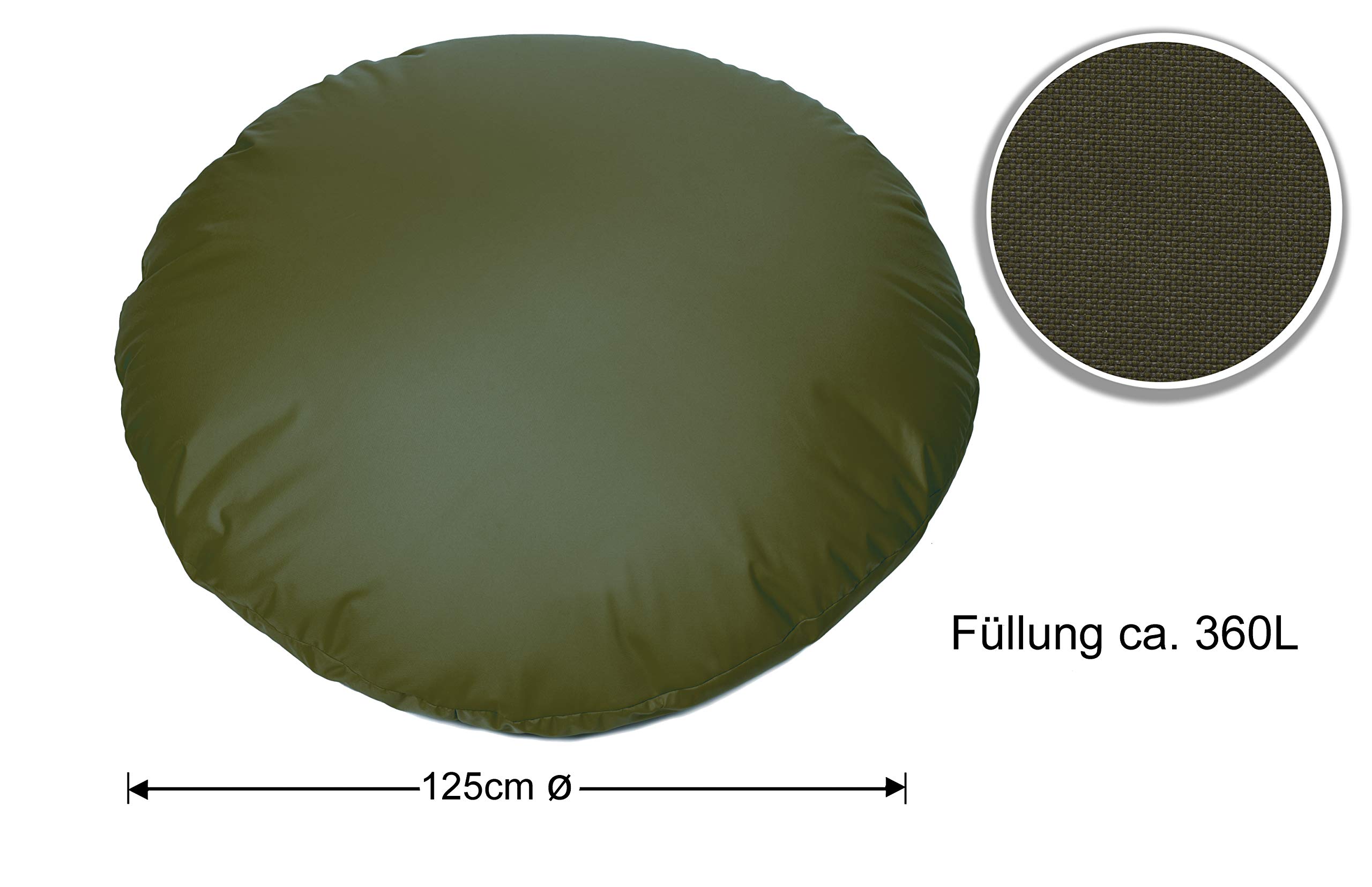 sunnypillow Worek do siedzenia XXL z wypełnieniem ze styropianu, średnica 125 cm, funkcja 2 w 1, do siedzenia i leżenia, na zewnątrz i wewnątrz, dla dzieci i dorosłych, wiele kolorów i rozmiarów do wyboru, ciemnozielony