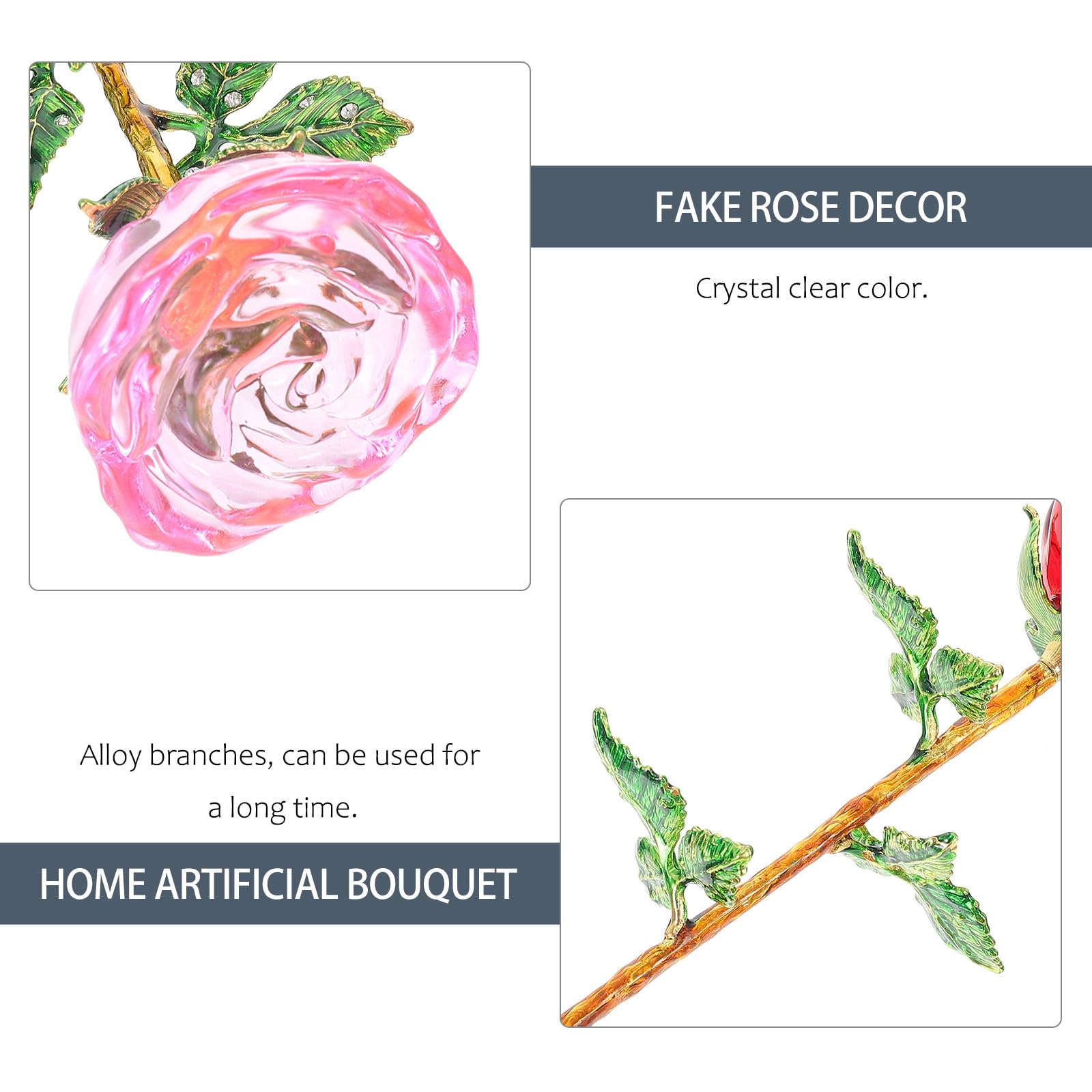 KICHOUSE Dekorativer Künstlicher Rosenstrauß aus Glas mit Mehrschichtigem Aussehen und Blättern zur Heimdekoration und Romantisches Geschenk