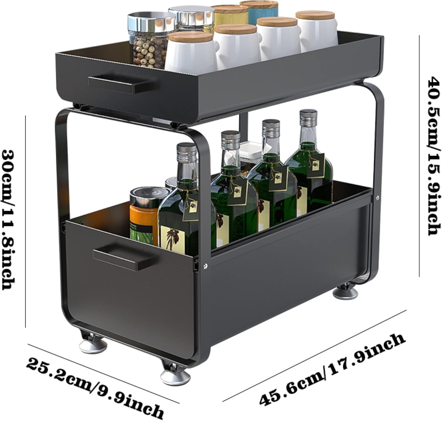Kitchen Organizer Push and Pull Under Sink Organizer - 2 Tier Metal Sliding Cabinet Basket Organizer Drawers - Kitchen Bathroom Corner Storage Rack Shelf - Loading 20kg/44lbs / White (White )