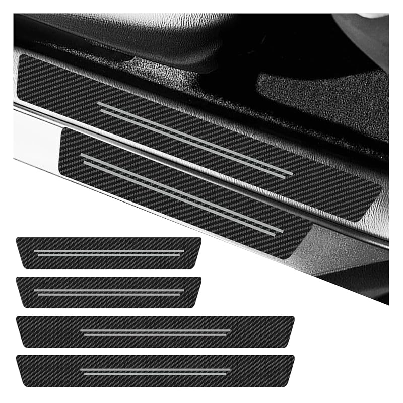Protetor de Soleira Automotiva com Acabamento em Fibra de Carbono Branco GAOLAOSY Kit com 4 Peças