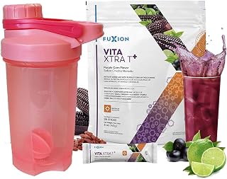 New Zeal Wellness Nutritional Energy Drink (Sugar Free) by Fuxion Vita Xtra T - 28 Easy On-The-Go Single Serving Packets,Blend of All Naturals,Herbs,Fruits - Plus A Pink Shaker Bottle