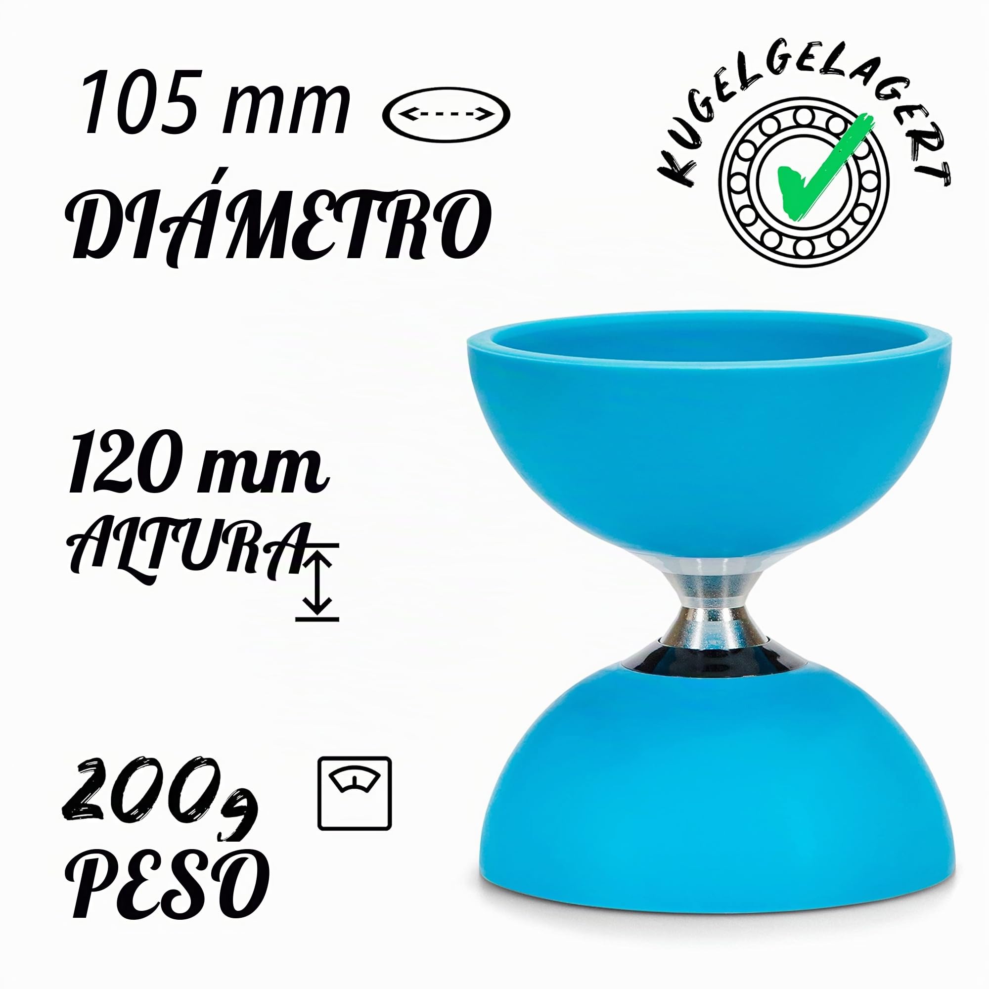 Set de Malabares Pro Diabolo Freizeitsport, Palos de Aluminio, Cuerda 160cm, Turquesa