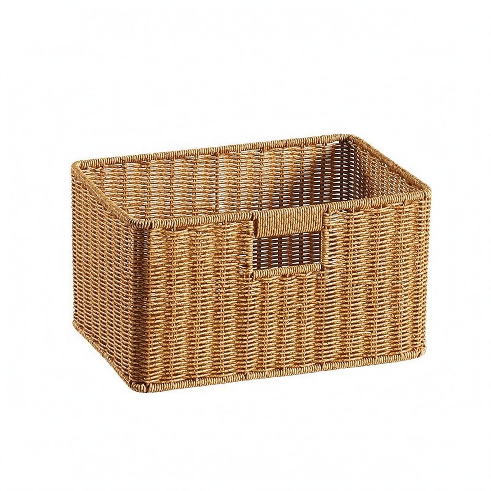 Corbeille rangement en rotin synthétique pour organiser votre salon chaleureux