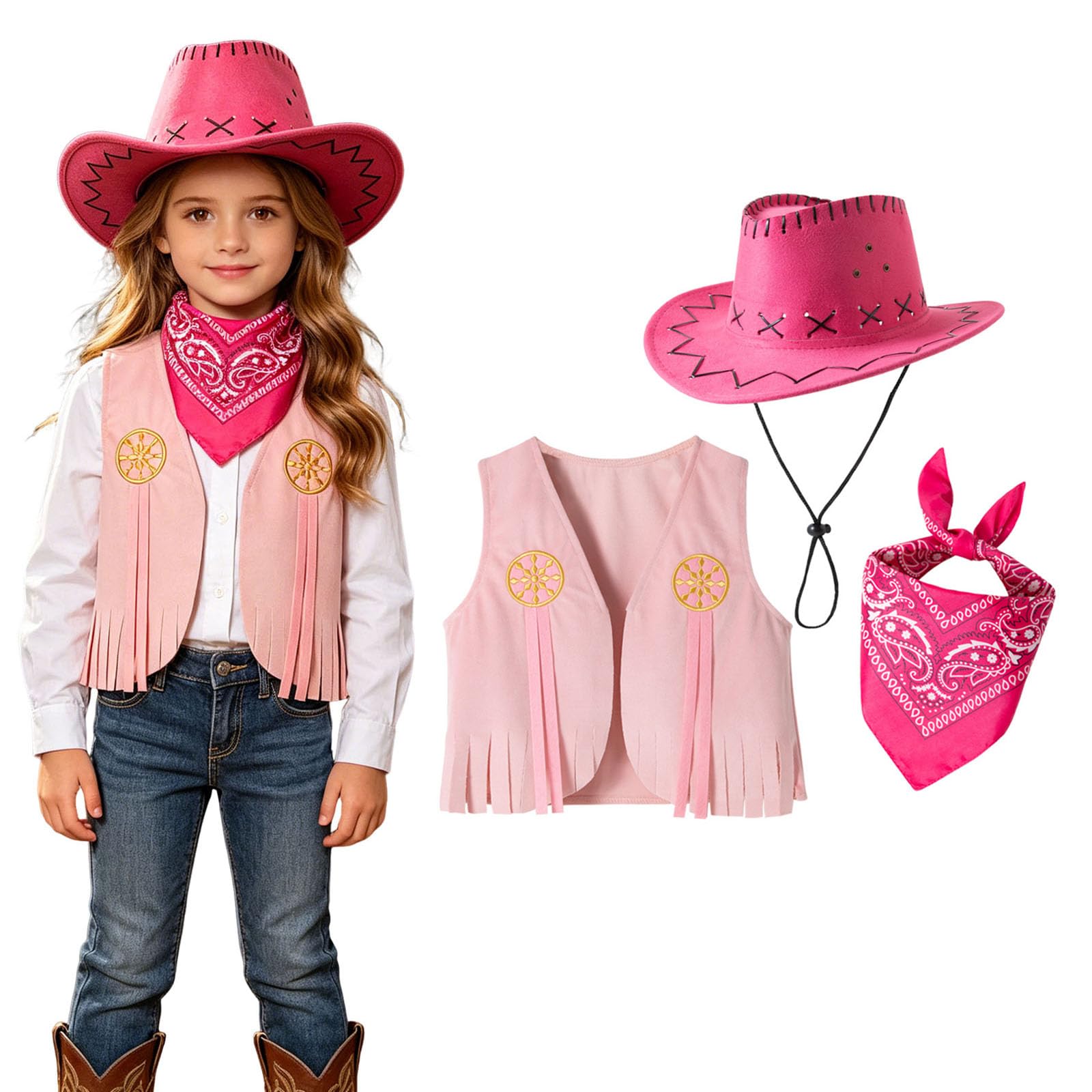 Cowgirl Costume Outfit Western Fancy Dress Up Set for Little Kids Girls