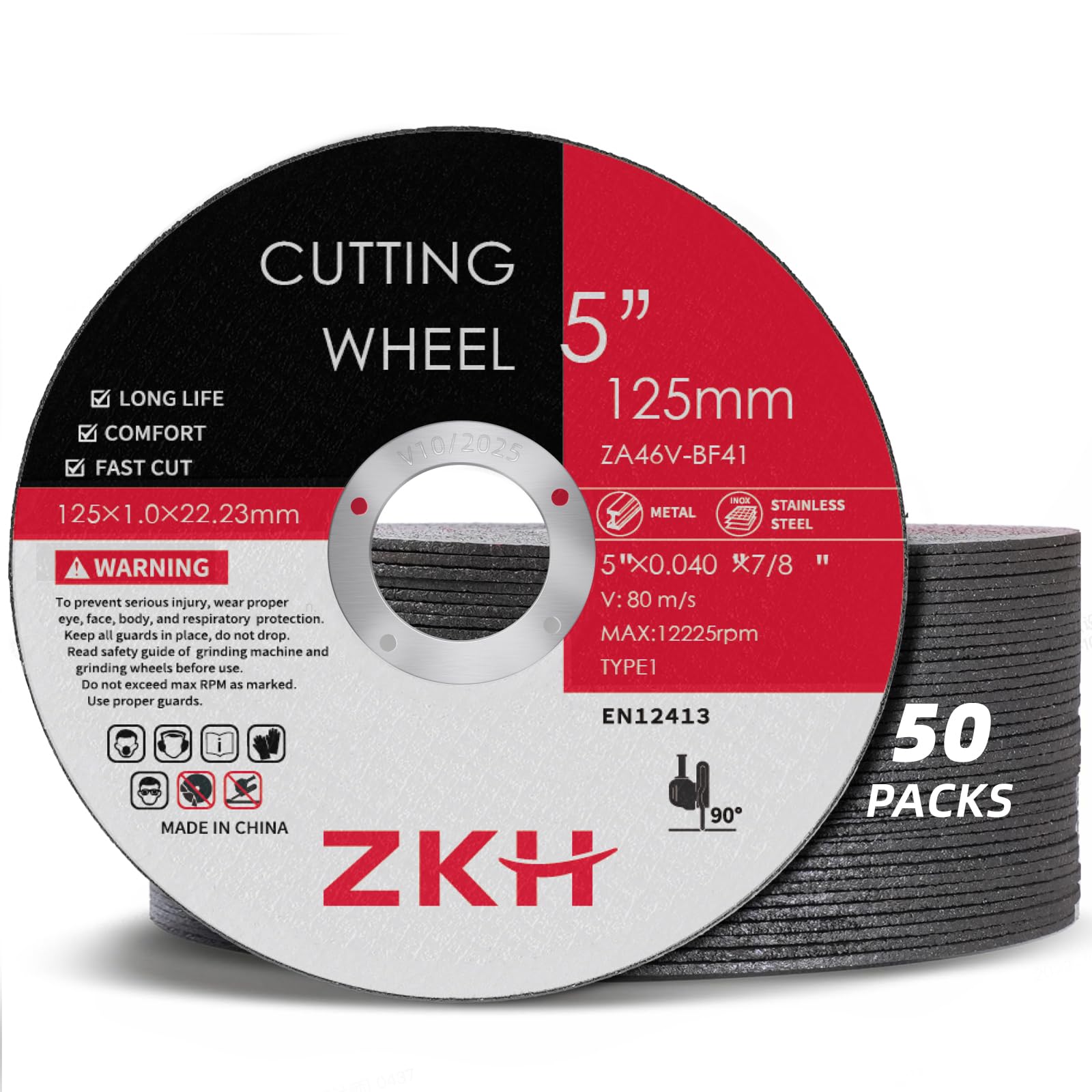 ZKH Rotelle da taglio da 12,7 cm, confezione da 50 dischi da taglio sottili in metallo e acciaio inossidabile/inox, disco da taglio in metallo resistente e durevole per smerigliatrice angolare, 12,7 x