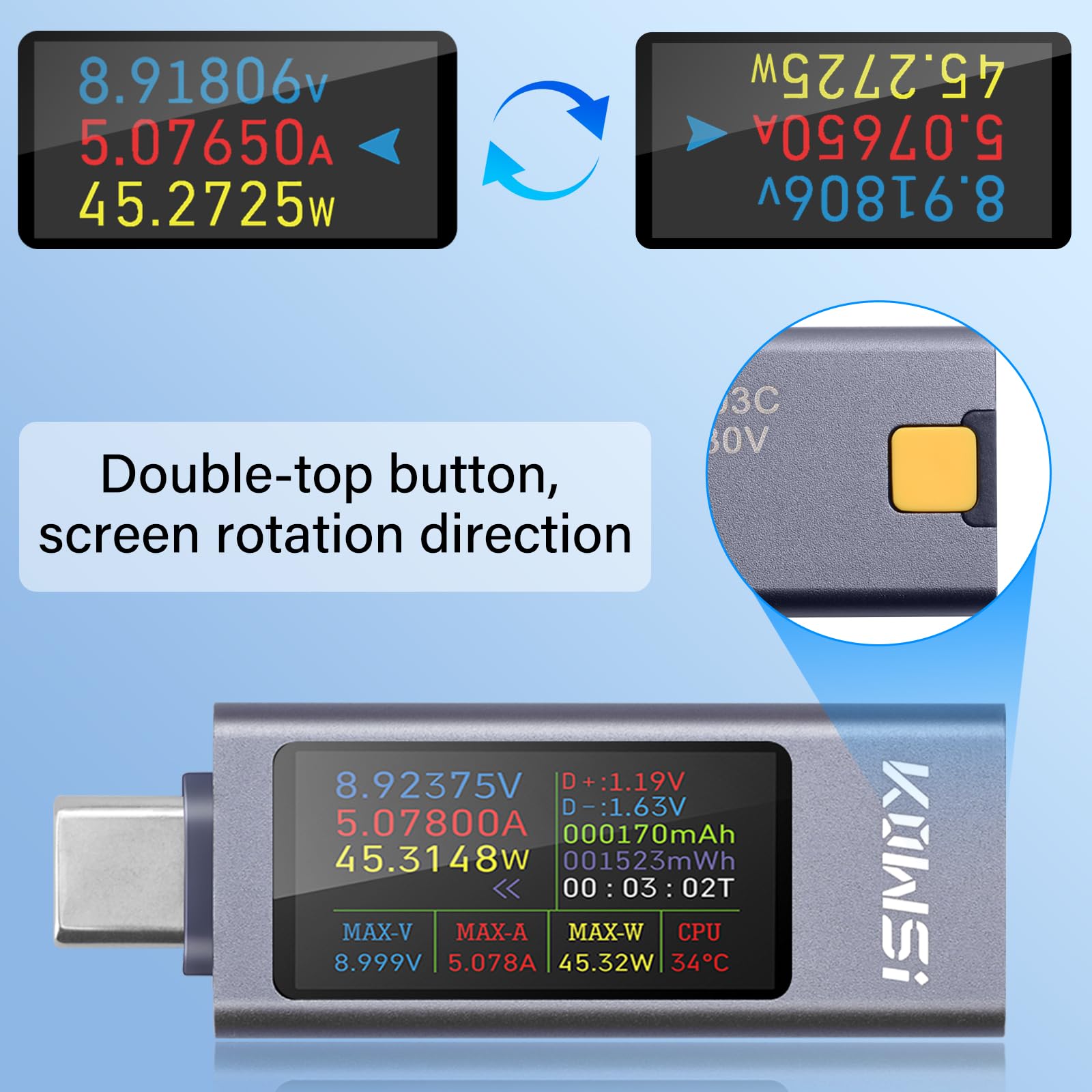diymore Dispositivo di misurazione tester USB Misuratore di corrente USB C, tensione di corrente Misuratore di potenza USB C con display a curva