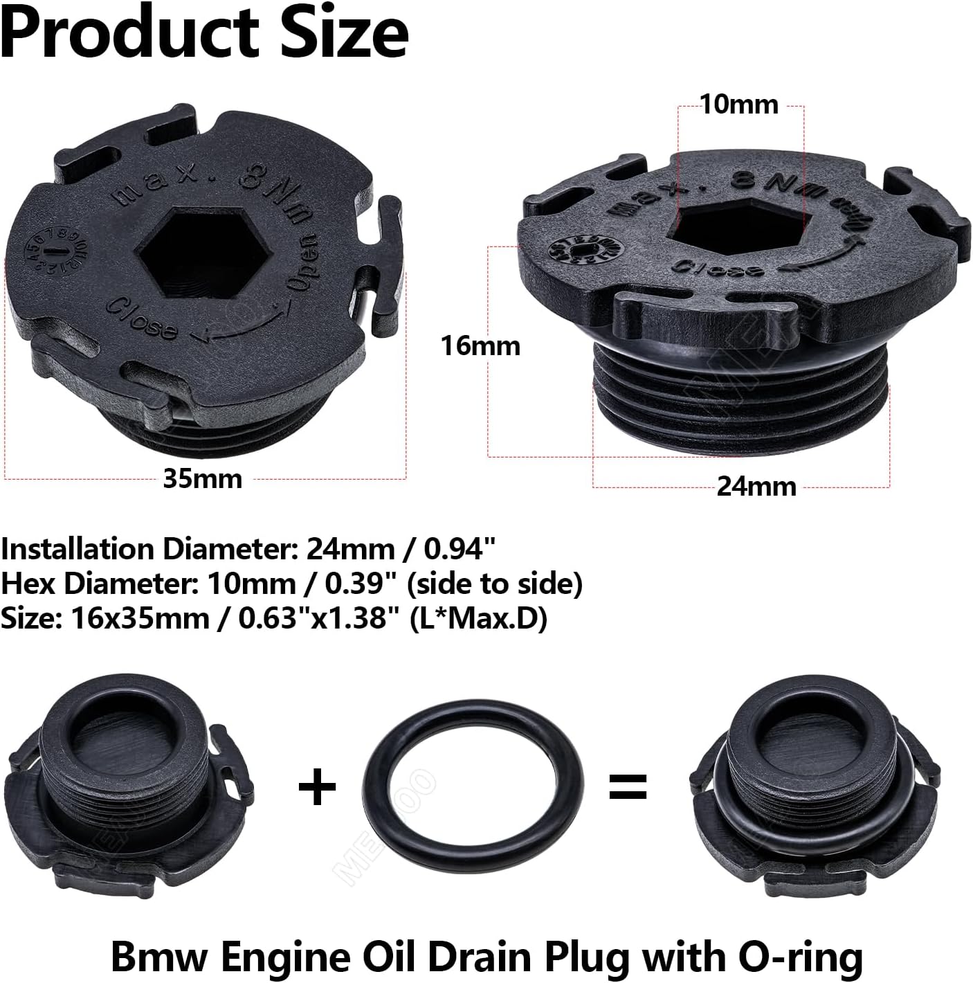 5 PCS Engine Oil Pan Drain Plug with O-Ring Seal 11137605018 Fit for Rear-Wheel Drive BMW 228i 320i 328i 428i 528i X1 X3 Z4
