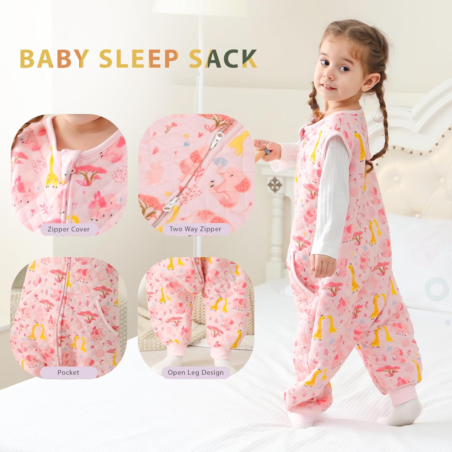 HOMEAL Toddler Sleeping Sack 3t-5t, 1.0 TOG Baby Girl Sleep Sack With Legs, Sleeveless - Image 2