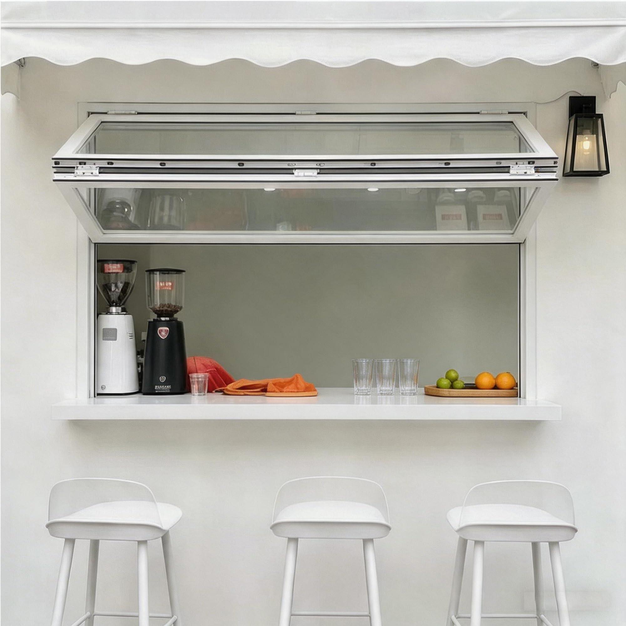 Ventana de cafetería para servir comida para llevar en aluminio