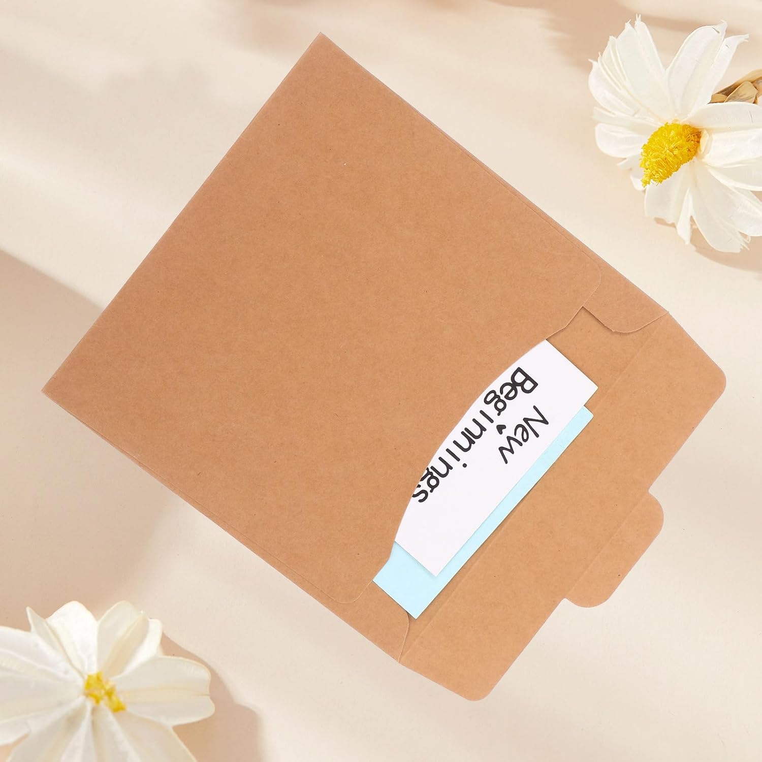 50pcs Khaki Paper CD Sleeves with Excellent Protection and DIY Decoration, Square Retro Style CD and DVD Paper Bags for Wedding and Holiday Storage