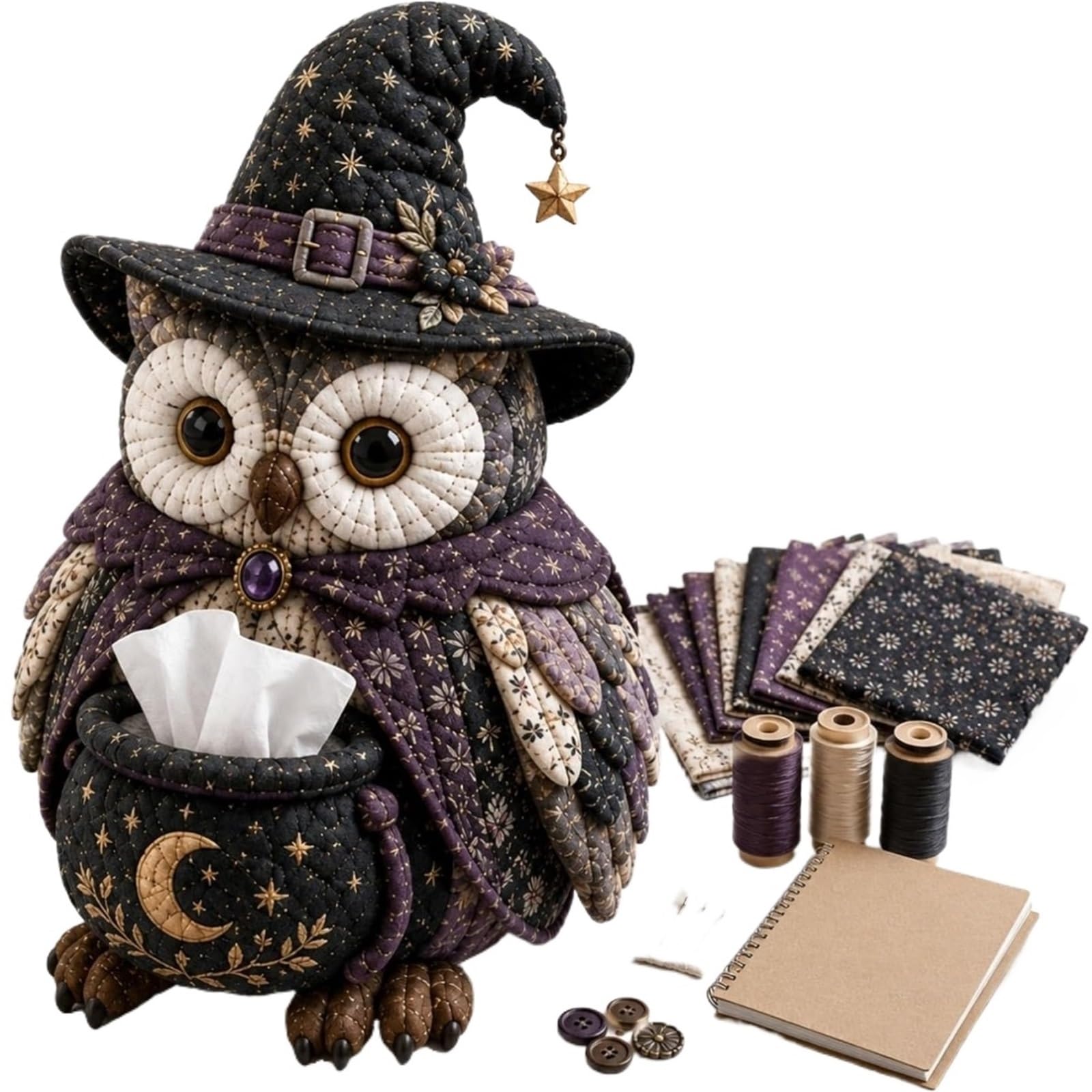 Qazwzg Color 4 Wise Owl Quilted Tissue Box Diy Sewing Kit Wise Owl Quilted Tissue Box Diy Sewing Kit, Patchwork Animal, Handmade Owls