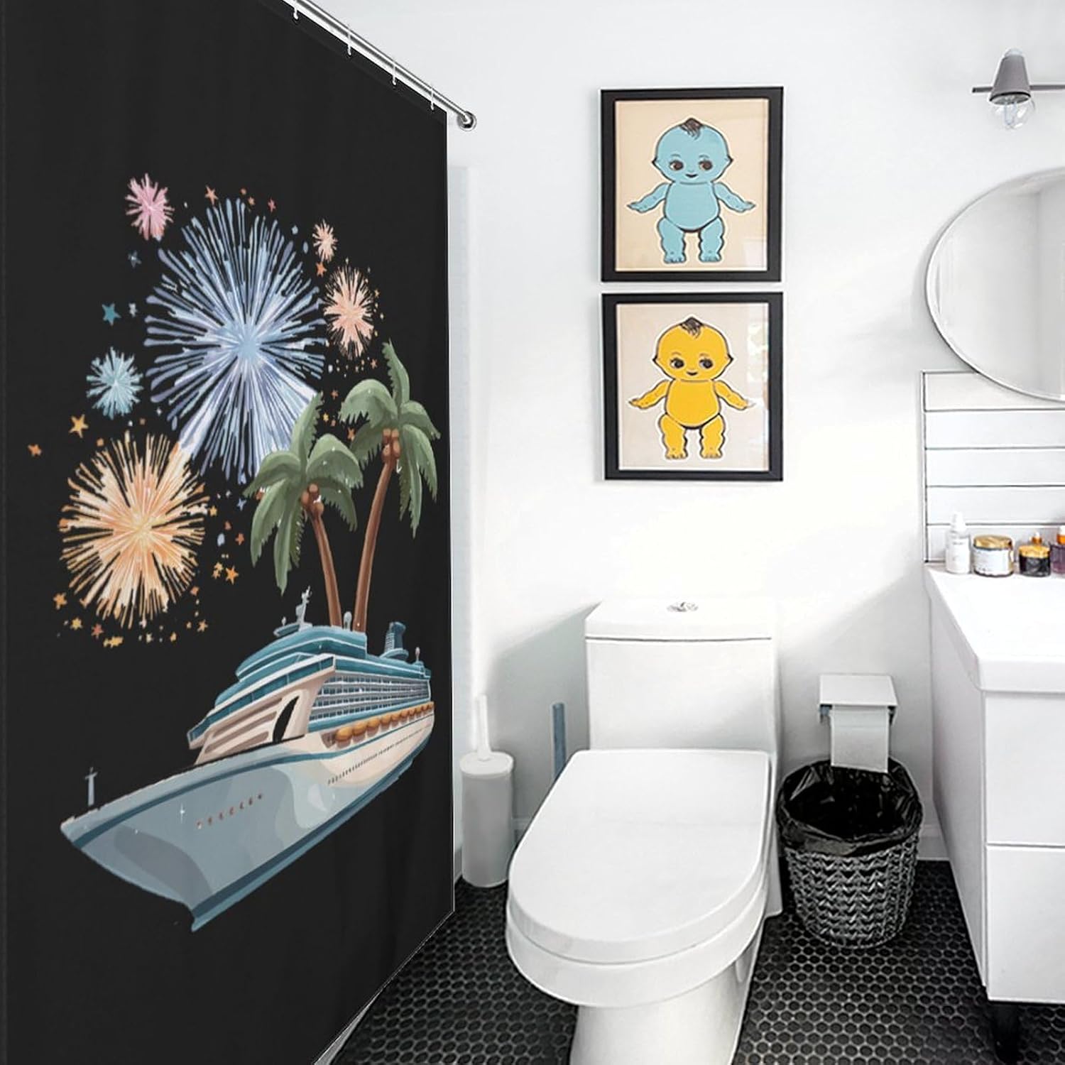 Cruise Ship Shower Curtain 46.85x70.87Inch（119x180cm） Polyester Bath Curtain Shower Curtains Printed Decorative