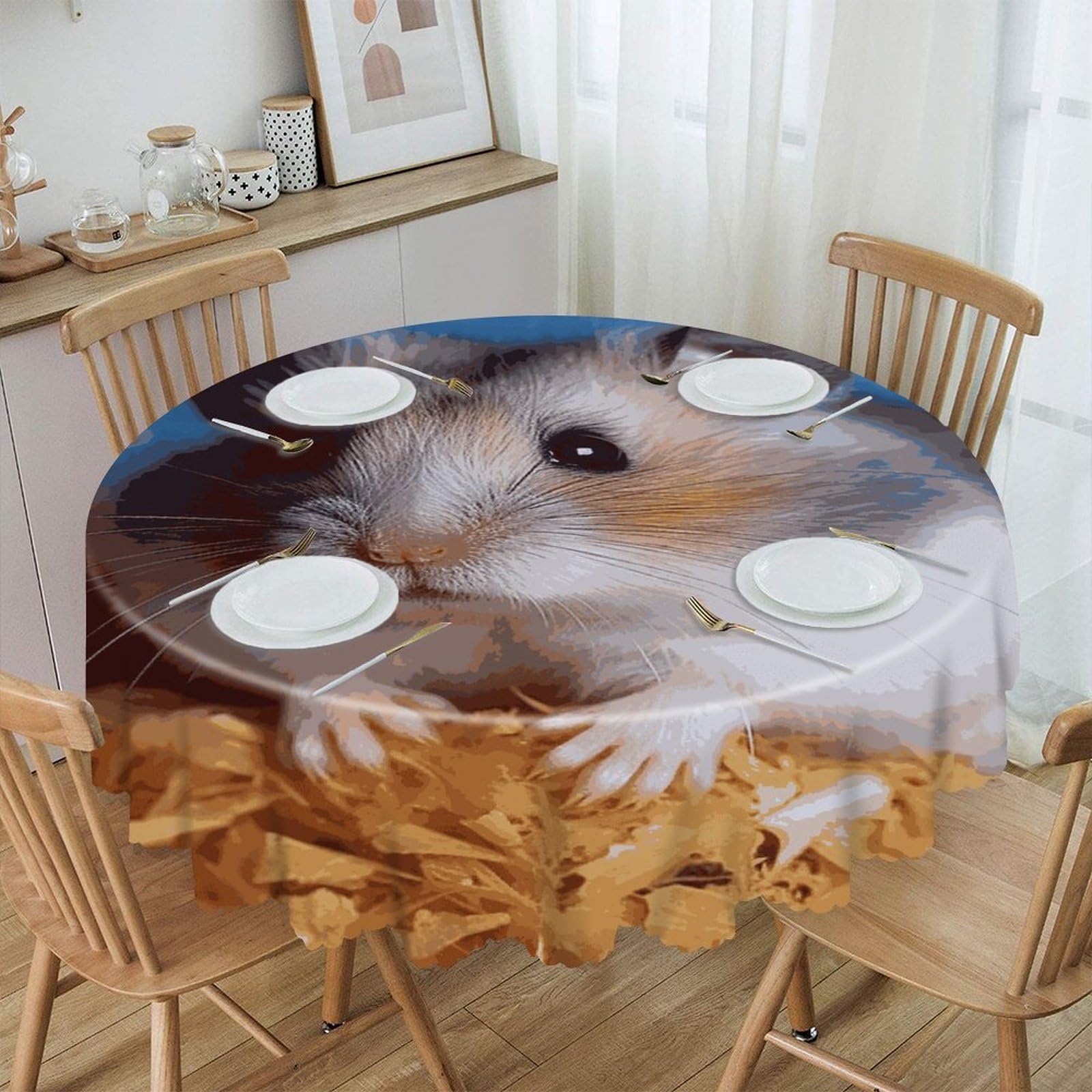 Btcowzrv Style Hamster Polyester Round Tablecloth 59.84 Inch, Decorative Washable Table Cover, Table Cloth For Restaurant Picnic Indoor And Outdoor Dining