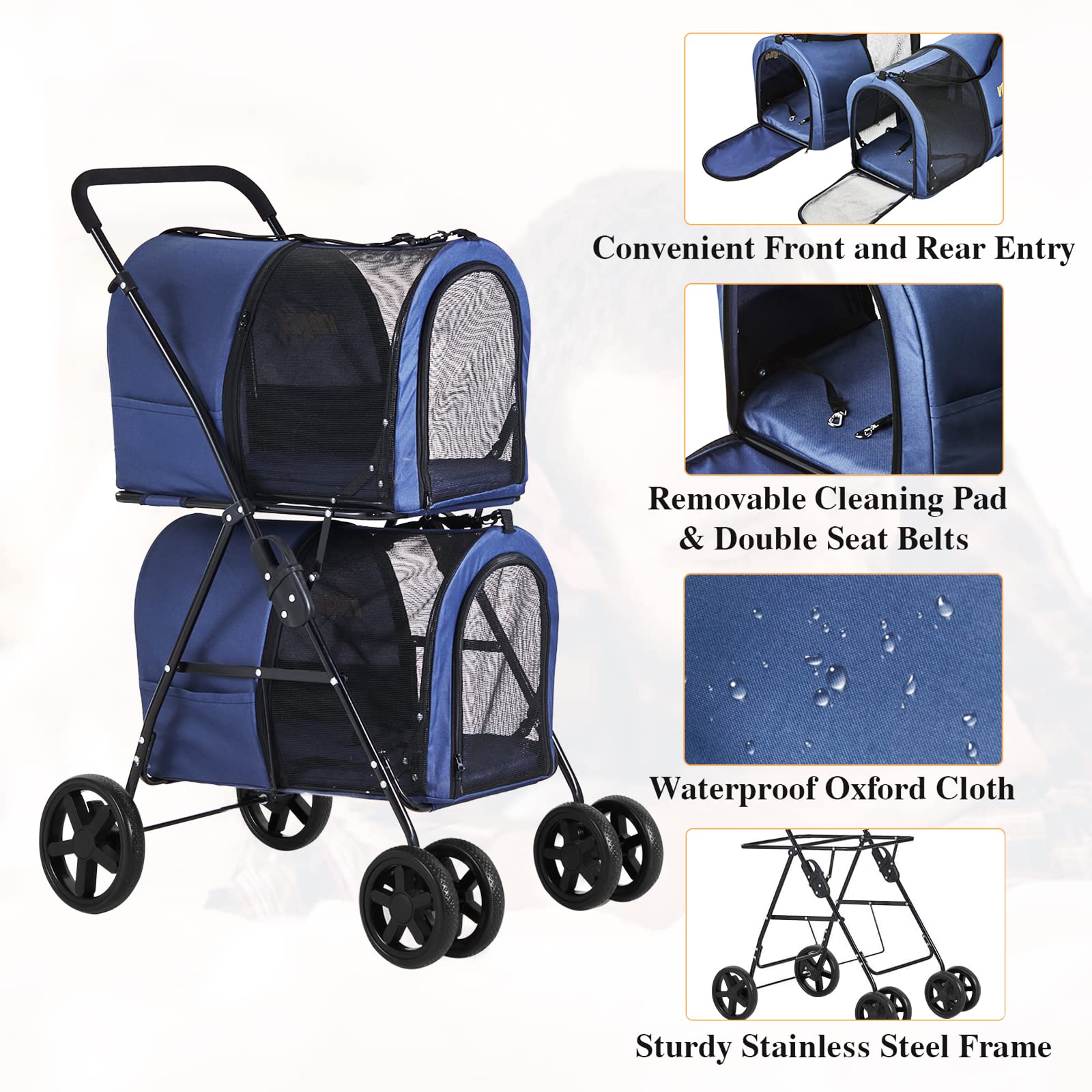 Buy VIAGDO 4in1 Double Pet Stroller for Dogs and Cats, 2 Detachable