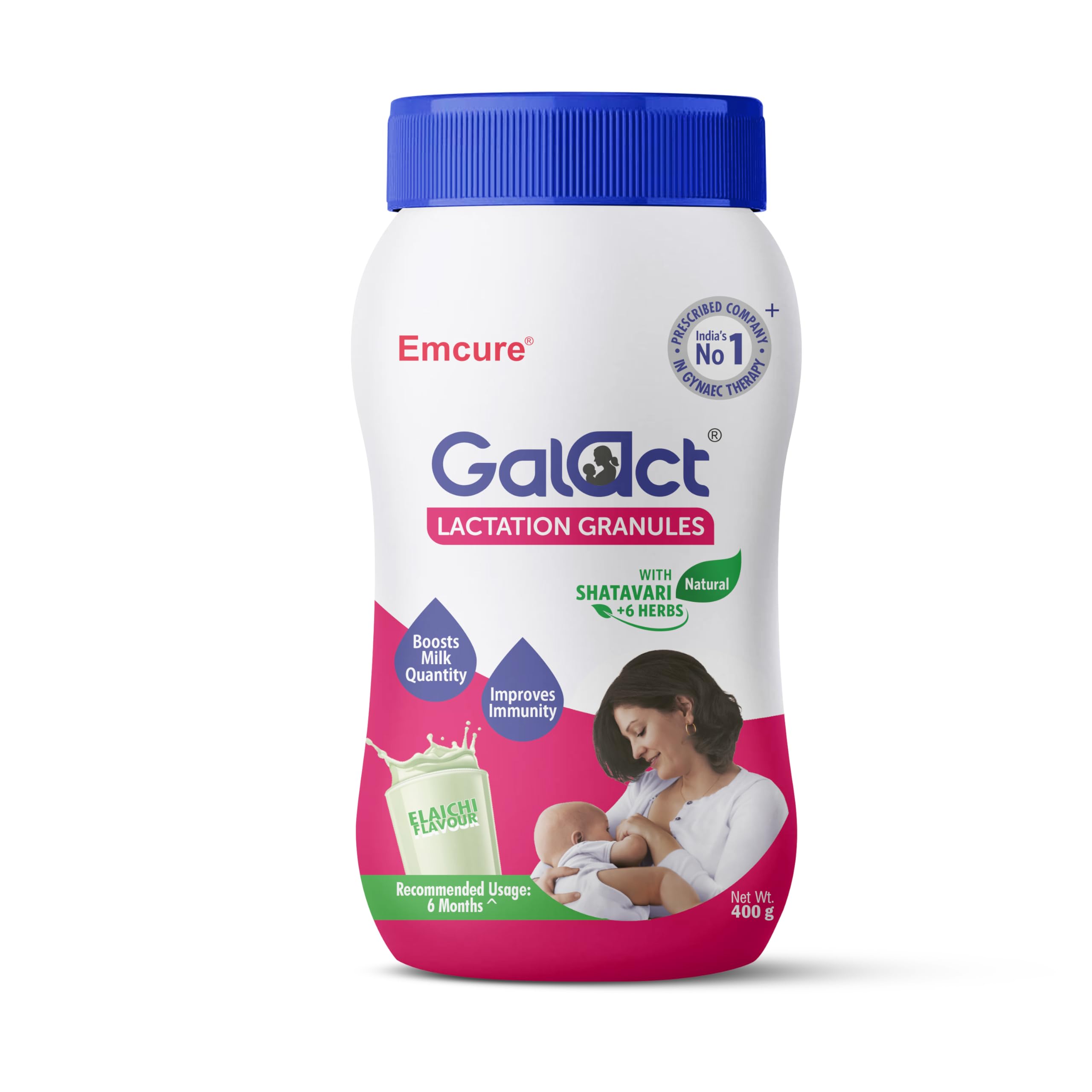 Galact Granules for Breastfeeding - Lactation Supplement for Breastfeeding with Shatavari, Elaichi Flavor, 400g | 20-Day Pack | 2 Scoops per serving with milk | Galact Granules for Breastfeeding | From Emcure Pharmaceuticals Ltd.
