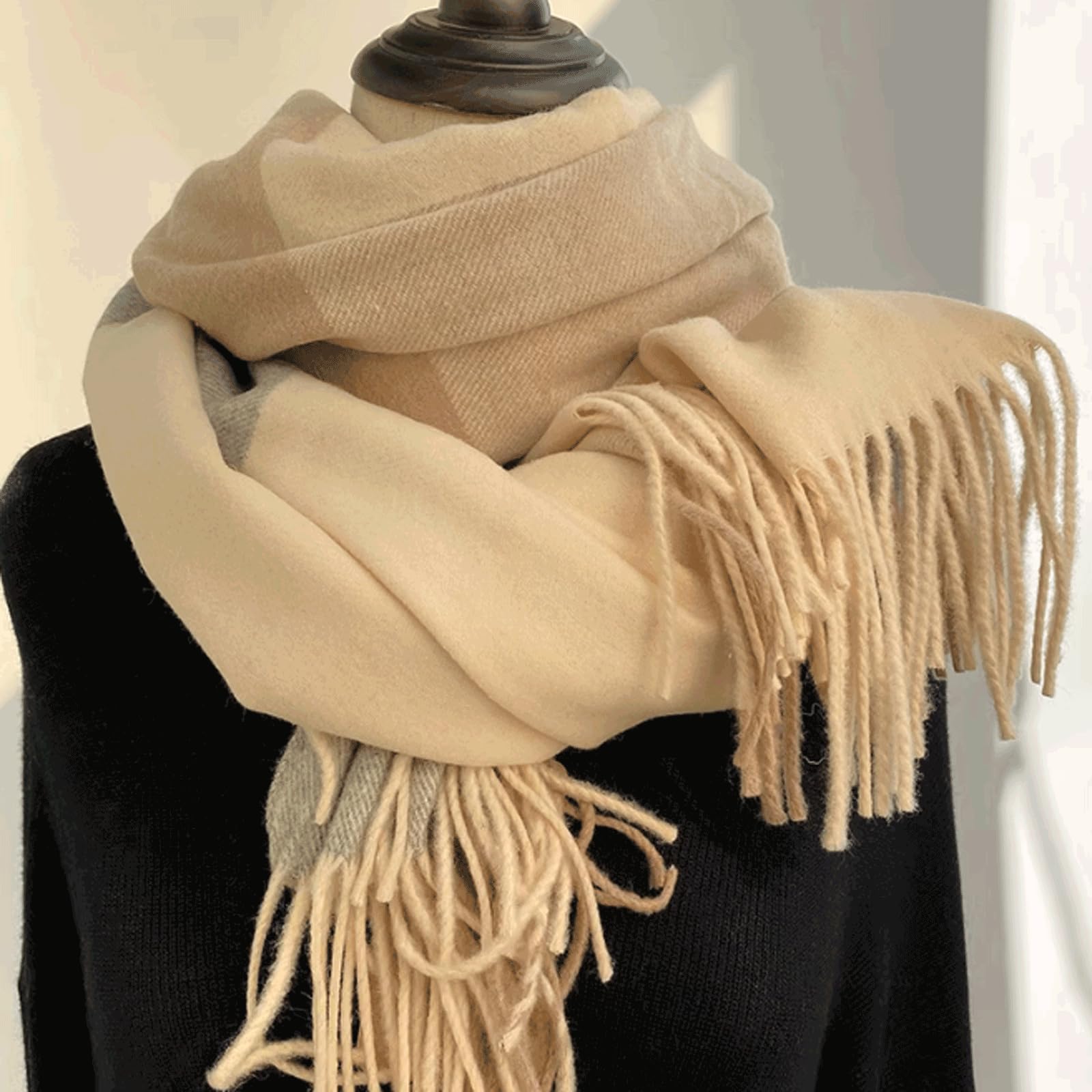 Multiusos Bufanda de Mezcla de Lana, Chal cálido para Invierno, Chal a Cuadros a la Moda, Estola, Bufanda Gruesa y Suave, Bufandas para Otoño e Invierno cálido