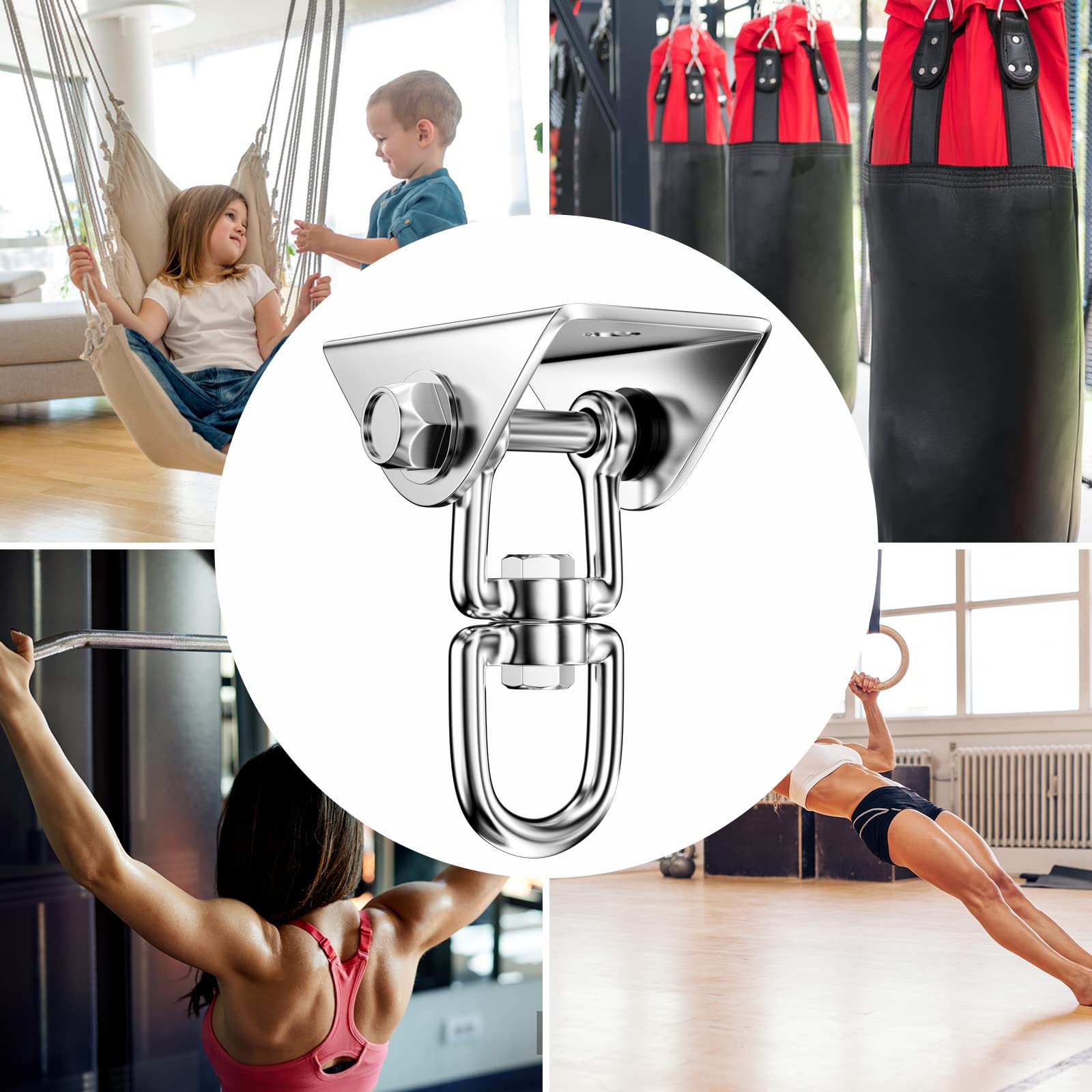 Relota Pesada Gancho de Techo Acero Inoxidable 450 kg Capacidad de Carga 360 ​​° Rotación, Anclaje Pared con fijación de Tornillo para Silla Colgante, Columpio, Yoga, Saco de Boxeo, Hamaca