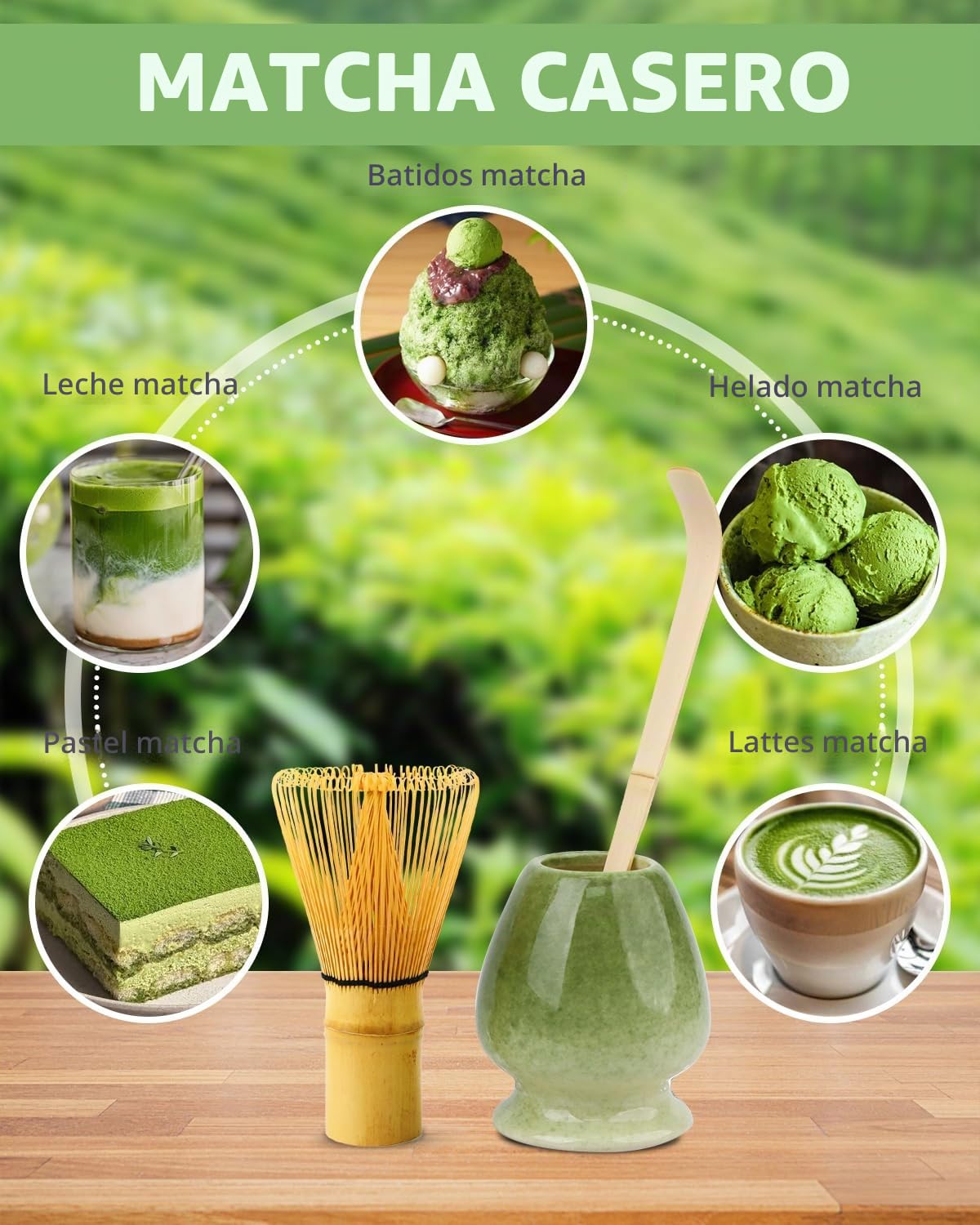 Matcha Kit, 5 Piezas Juego de té Matcha japonés, Cuenco Matcha, Cuchara Tradicional, Contenedor Matcha, Kit de Ceremonia de Matcha Hecho a Mano Para Ceremonia de té japonés Tradicional