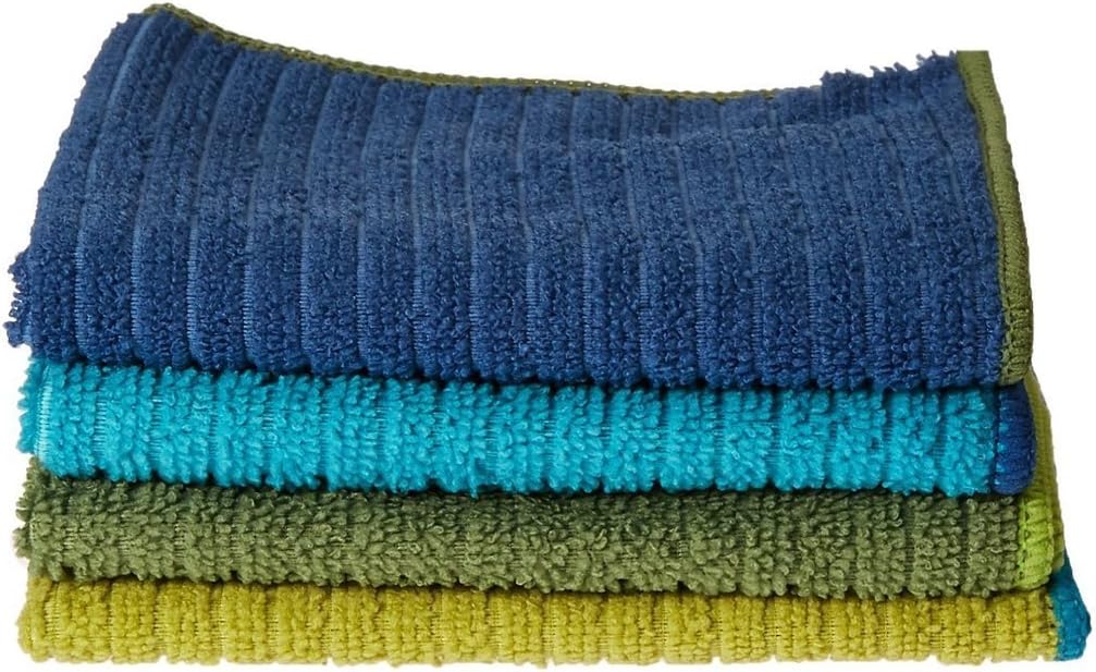 Ritz 100% Polyester Microfiber 12-inch x 12-inch Multi Purpose Kitchen Dish Towel, Gentle Cleaning Wash Cloth with Poly Scour Side, Assorted Blue/Green, 4-Pack