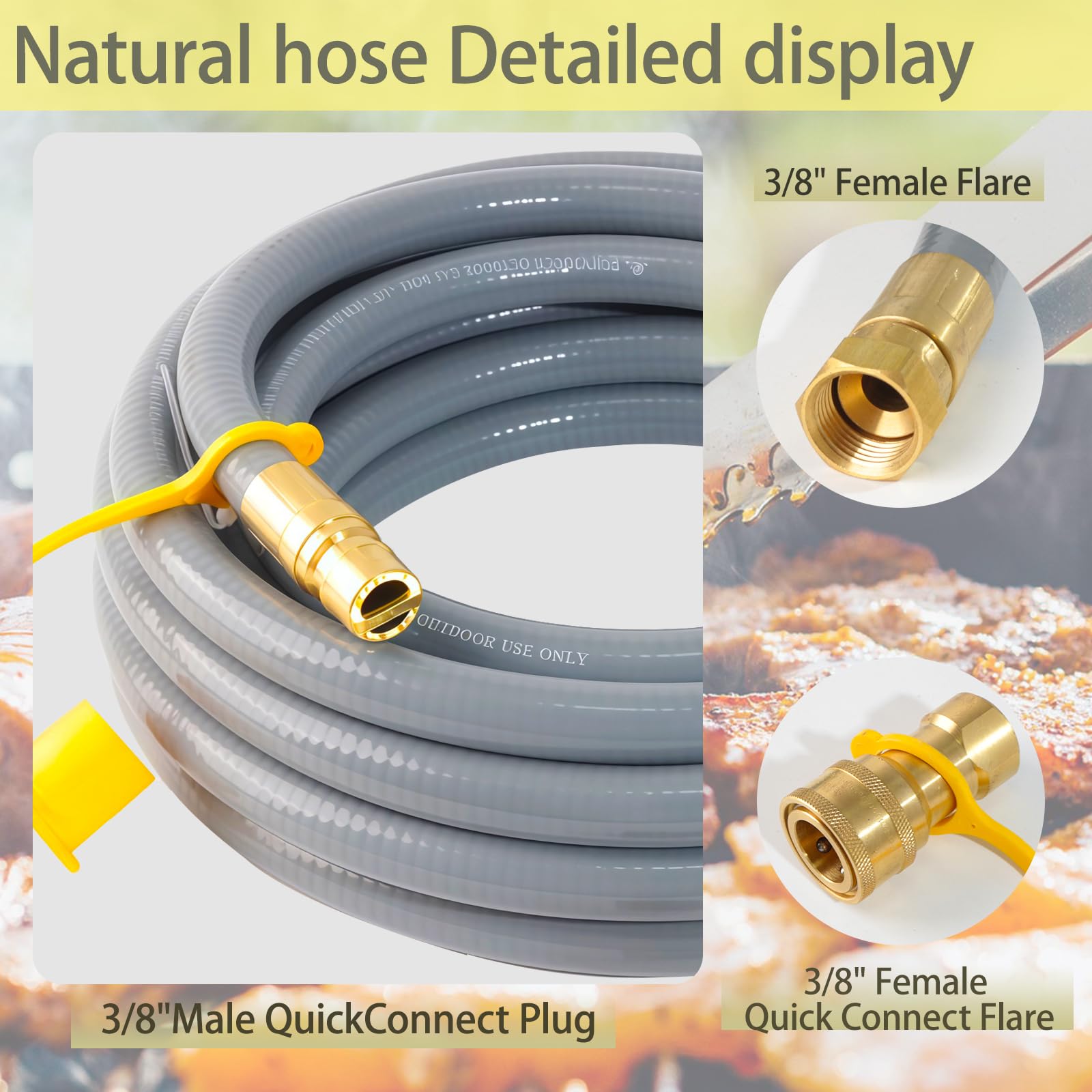 Manguera de gas natural de 25 pies de 3/8 pulgadas con accesorios de conexión rápida, manguera de gas natural apta para barbacoas, parrillas, hornos de pizza, calentador de patio y más