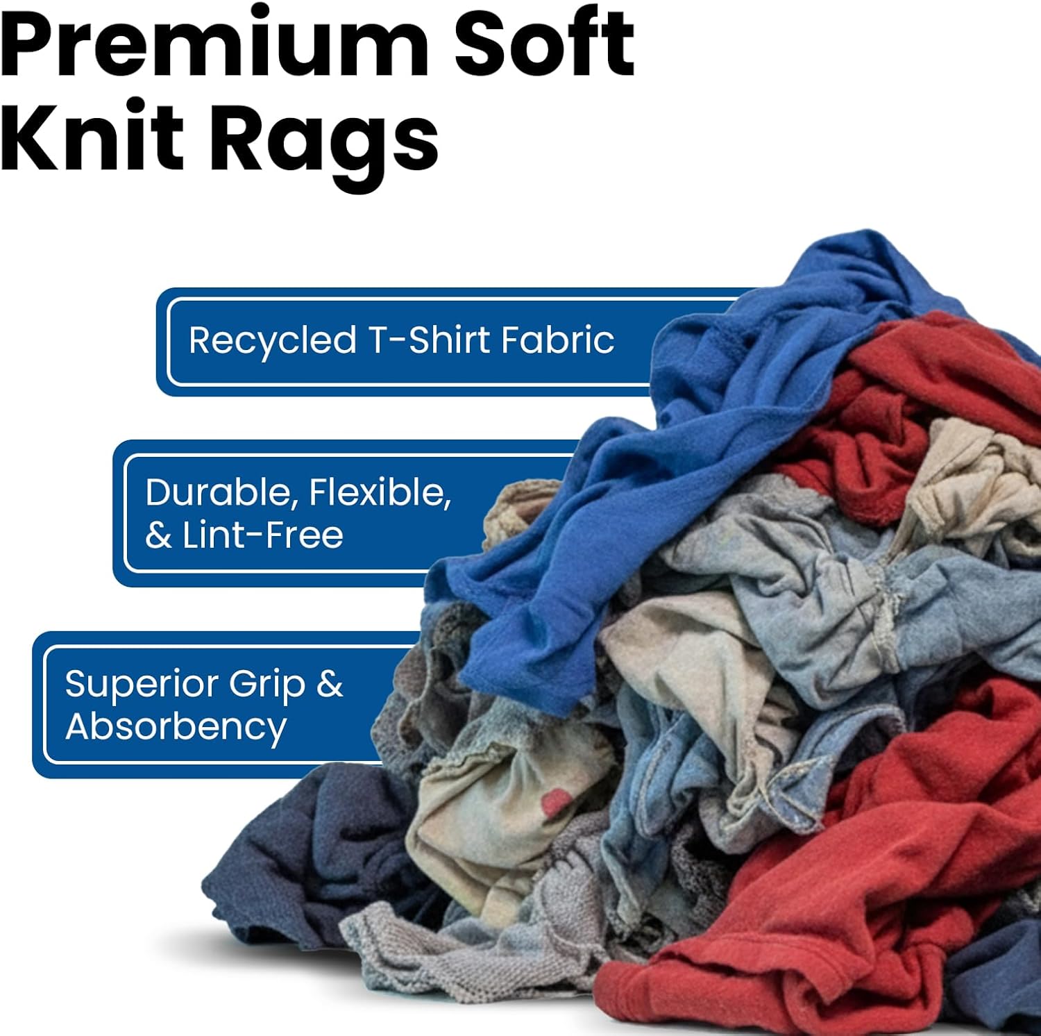 25 LB Recycled T-Shirt Cloth Rags Bundle, Multi Color Cleaning Rags for Paint Spills, Polishing, Dusting & Staining, Prewashed Absorbent, Reclaimed Recycled Material image 3