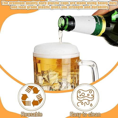 Miniatura 3 de Mifoci 10 tazas de cerveza de plástico con asas, vasos de cerveza transparentes de plástico para bar, hogar, hotel, cóctel, bebidas, jugo de leche,