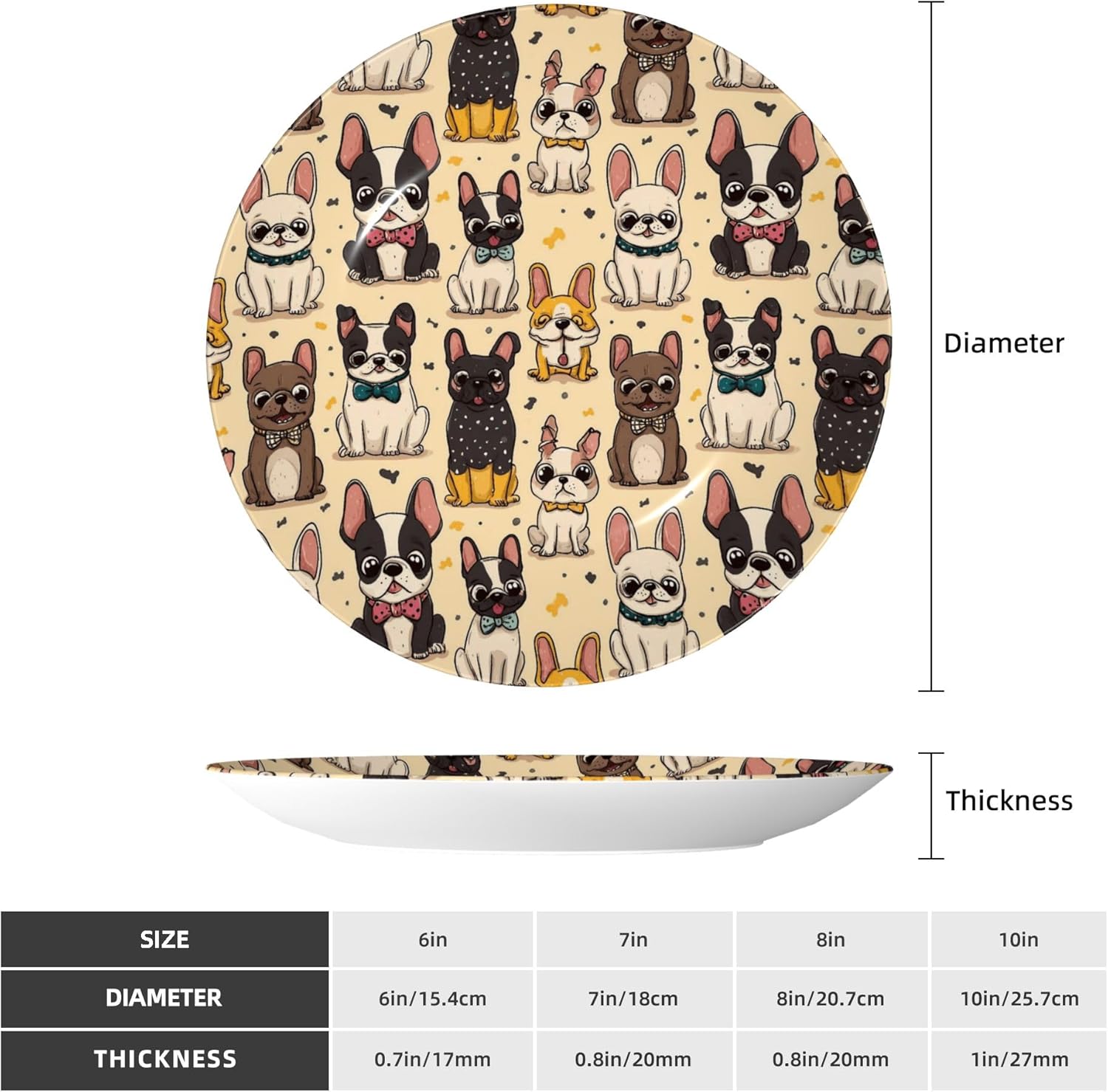 Decorative Plate Ceramic Plate for Wall Hanging 10in Accent Plate for Office Living Room Hallway Table Decor - Cartoon Bulldog 3