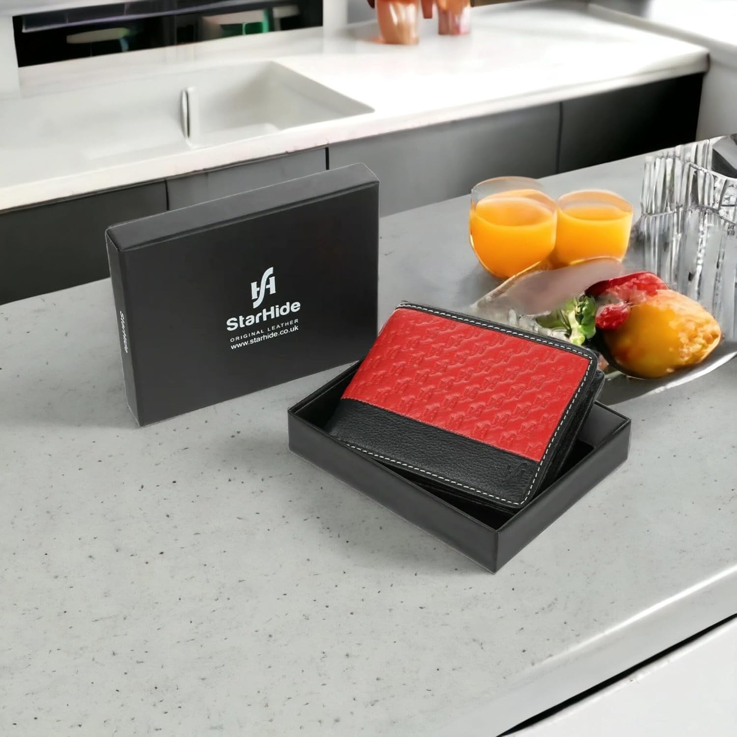 STARHIDE Designer RFID Wallet For Men | Made From Real Leather and Superior RFID Blocking Materials For Complete Credit Card Protection | Red Black 1170