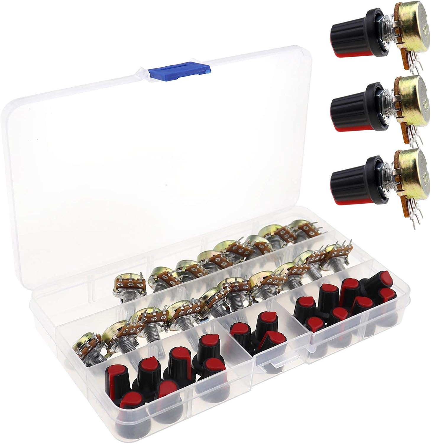 sourcing map 6mm Achse 15mmx15mm Kunststoff Potentiometer Drehknöpfe Kappe Blau 20 STK sourcing map 6mm Achse 15mmx15mm Kunststoff Potentiometer Drehknöpfe Kappe Blau 20 STK