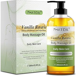PHATOIL Vanille Körper Massage Öl 260ML, Körperöl Reich Natürlichen Pflanzenölen und Vitamin E, Pflegeöl zur Hautpflege und Befeuchtung für alle Hauttypen, Massageöl, Body Massage Oil