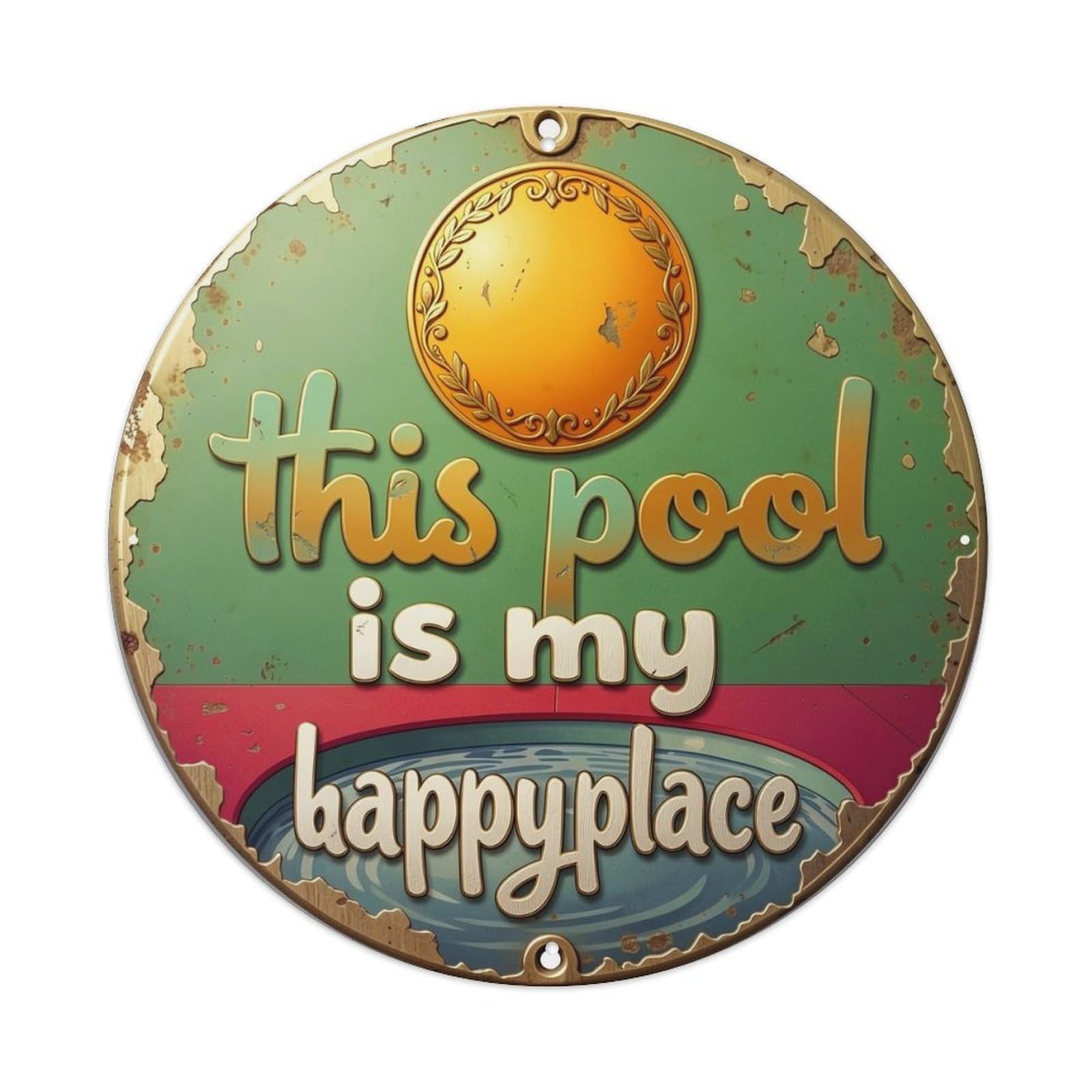 This Pool Is My Happyplace Round Metal Tin Sign Vintage Wall Decor, Bar Garage Cafe Kitchen Home Wall Art Poster 8x8inches