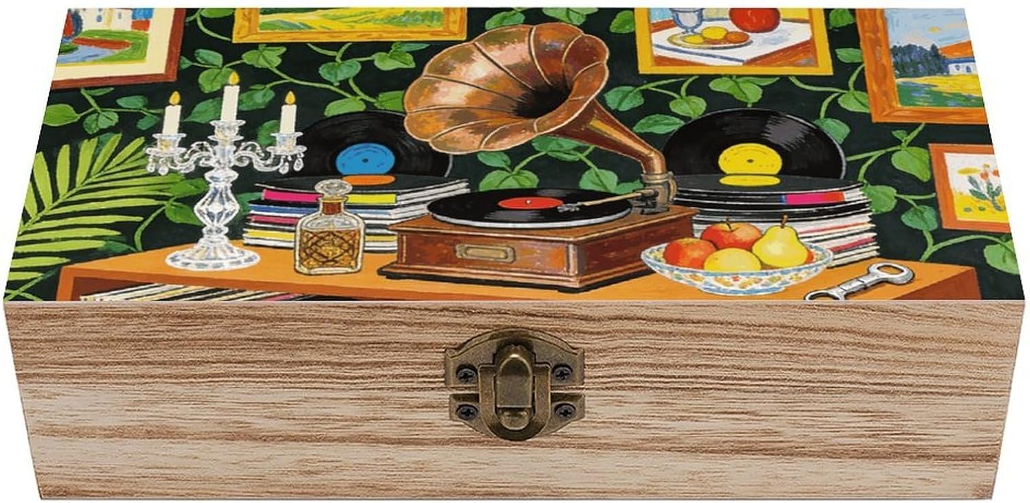 A Pug Retro Music Trend Art Wooden Storage Box Decorative Keepsake Boxes