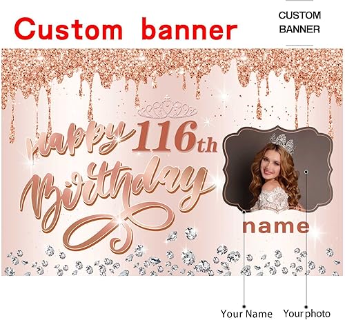 Vista 53 de Cartel personalizado de decoración de cumpleaños número 116 con temática de castillo y princesa, pancarta de tela personalizada para suministros