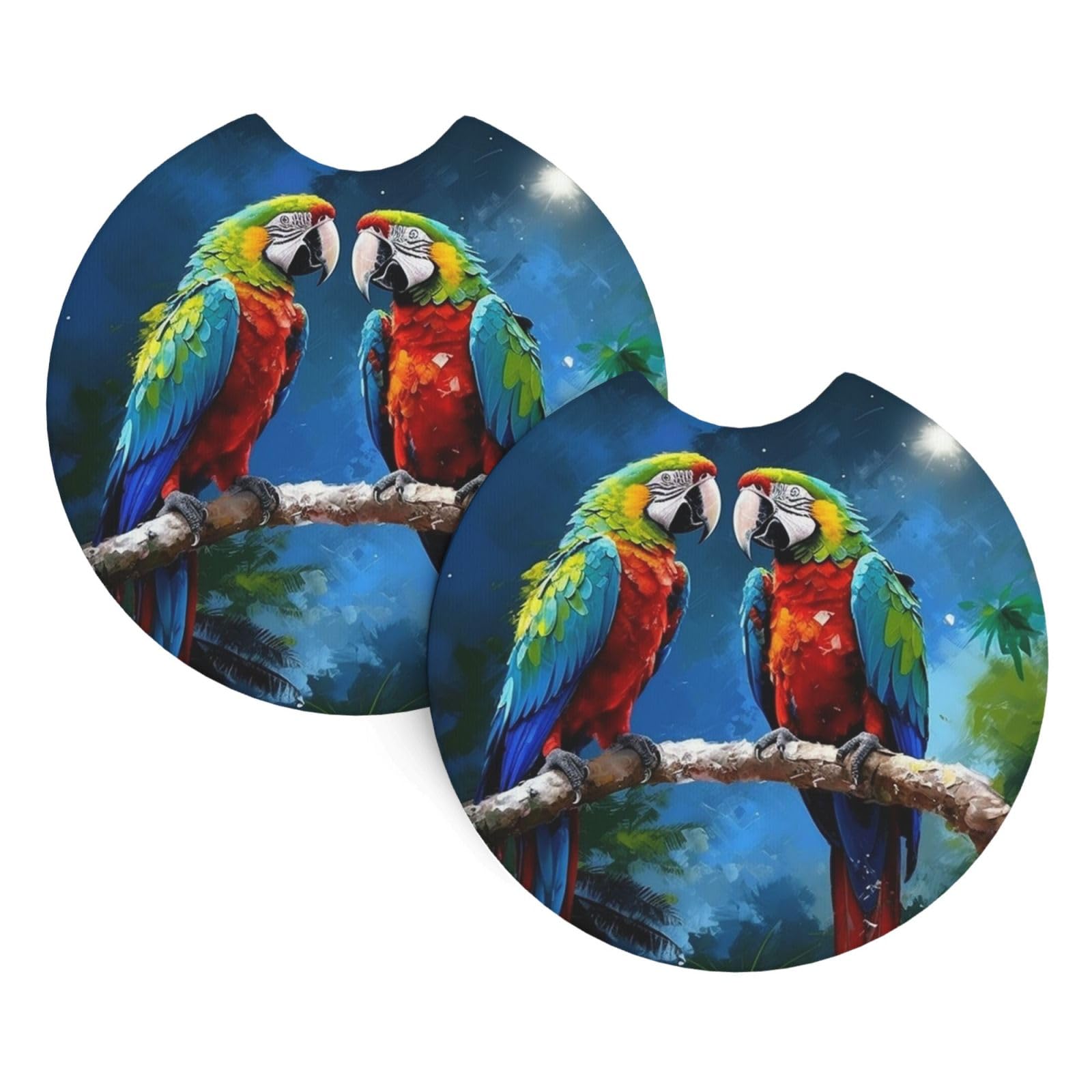 2PCS Car Coaster for Cup Holders Universal Auto Cup Mat Parrots Cup Coaster Pad 2.7" Waterproof Neoprene Non-Slip Cup Holder Coasters Car Interior Accessories for Women Men